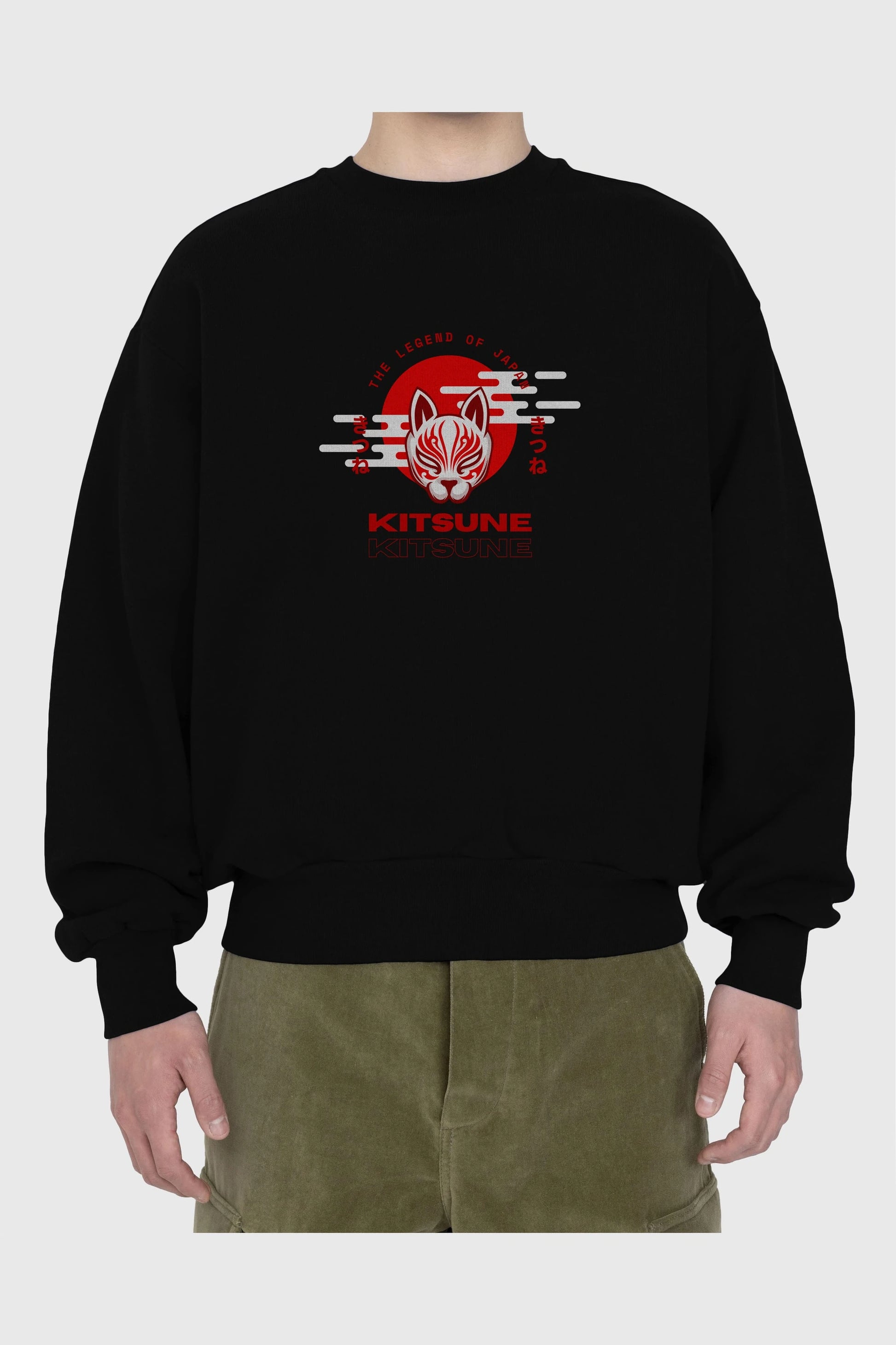 Kitsune Mask Ön Baskılı Oversize Sweatshirt Erkek Kadın Unisex