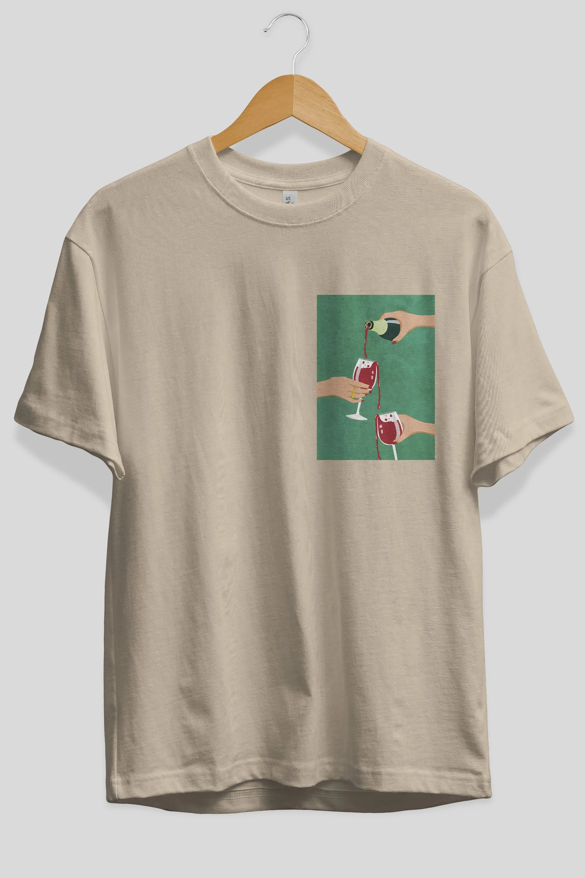 Wine 2 Ön Sol Baskılı Oversize t-shirt Erkek Kadın Unisex %100 Pamuk Bisiklet Yaka tişort