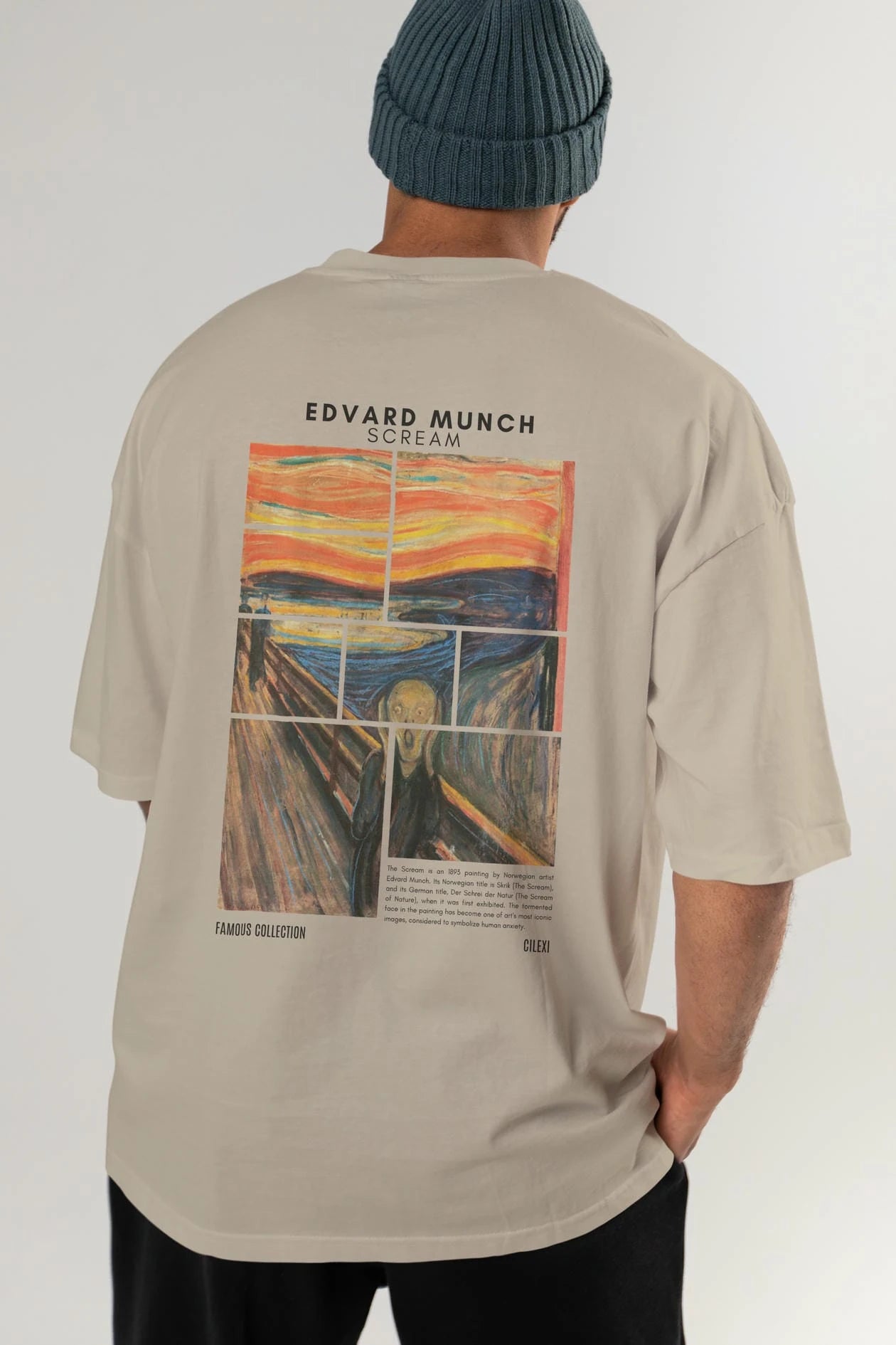 Edvard Munch Scream Arka Baskılı Oversize t-shirt Erkek Kadın Bisiklet Yaka Pamuk tişort