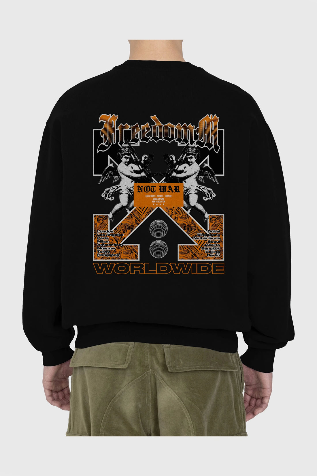 Freedom Worldwide Arka Baskılı Oversize Sweatshirt Erkek Kadın Unisex