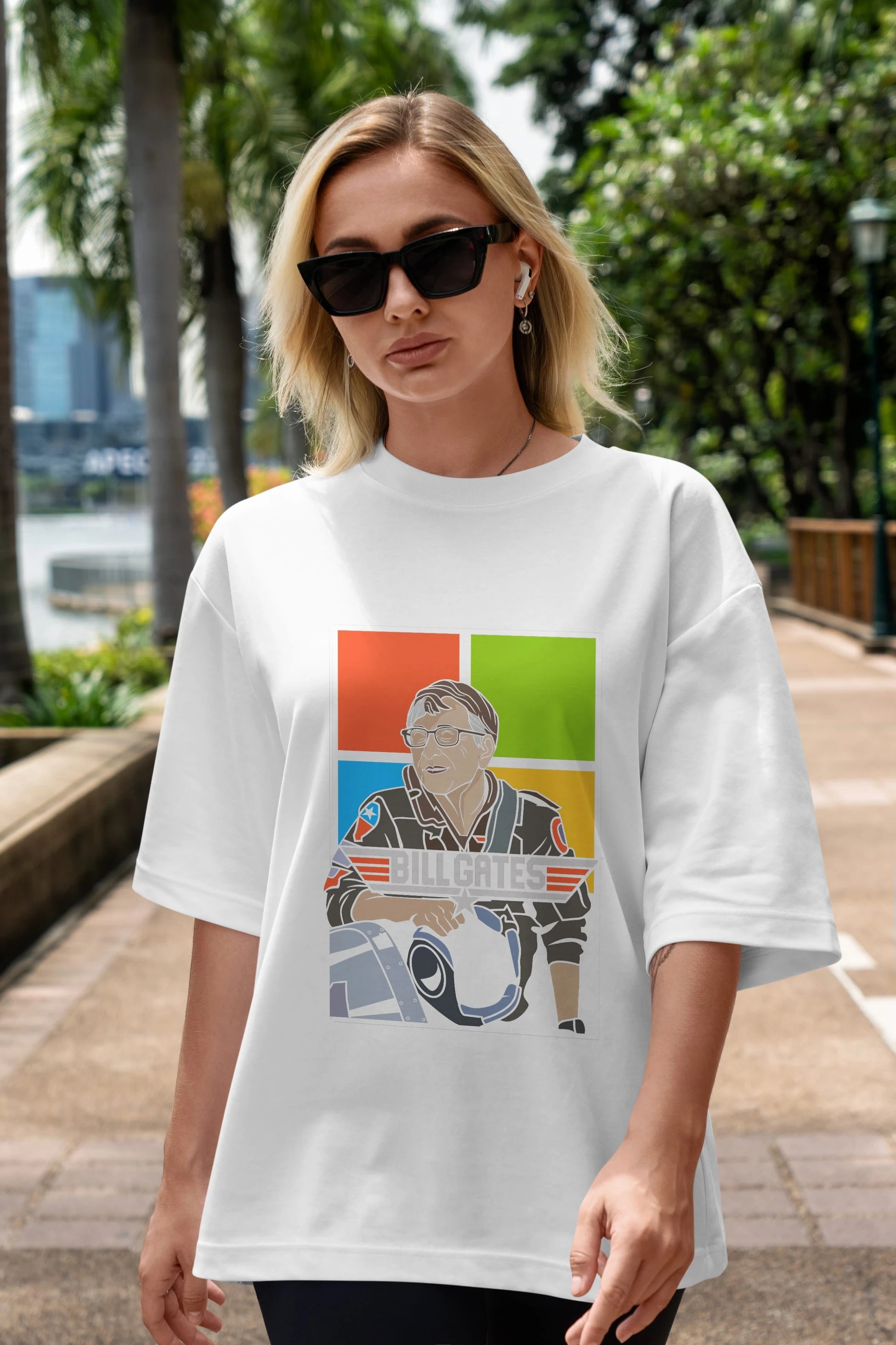 Bill Gates Top Gun Ön Baskılı Oversize t-shirt Erkek Kadın Unisex %100 Pamuk tişort