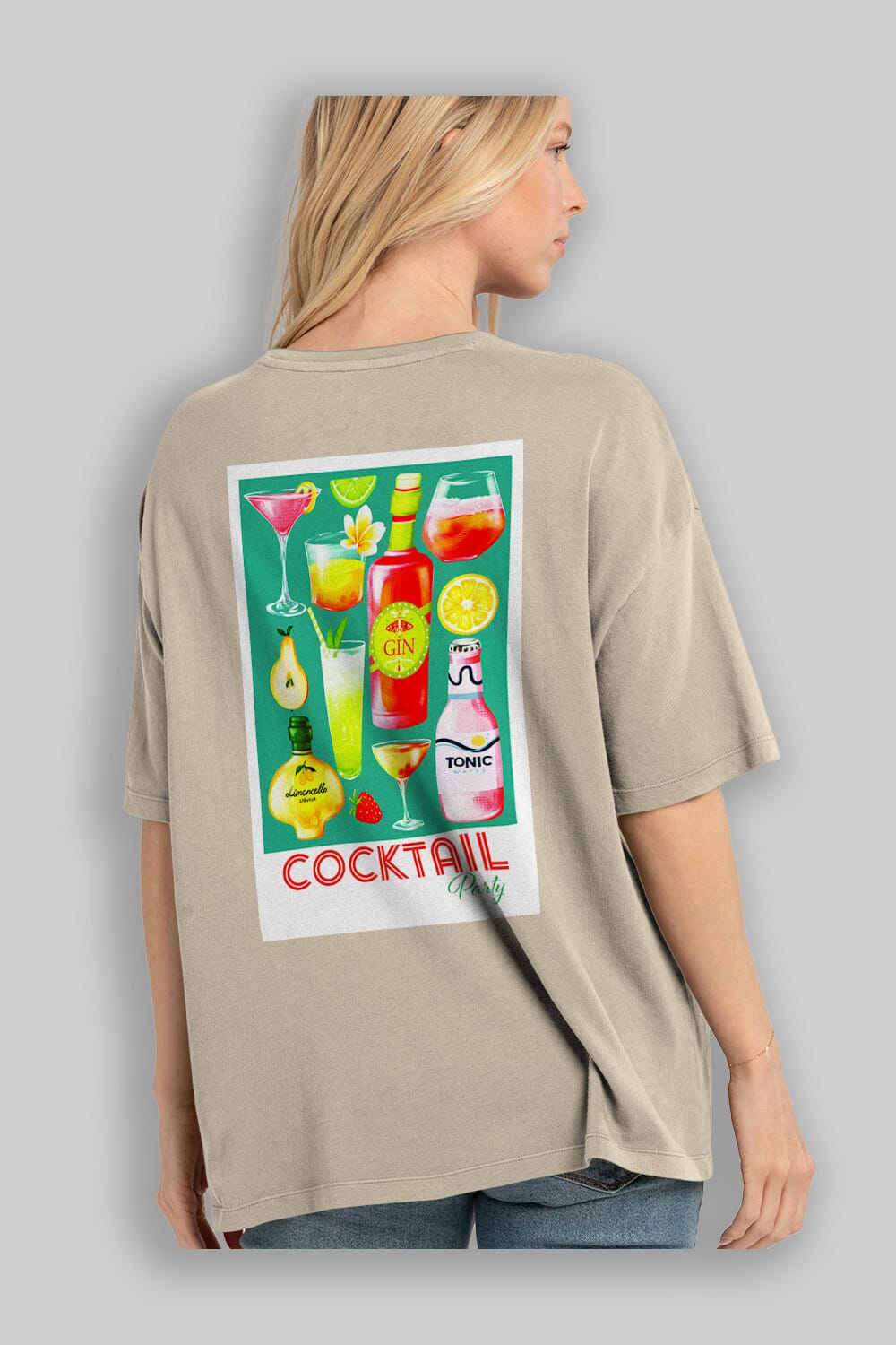 Cocktail Party 2 Arka Baskılı Oversize t-shirt Erkek Kadın Unisex %100 Pamuk Bisiklet Yaka tişort