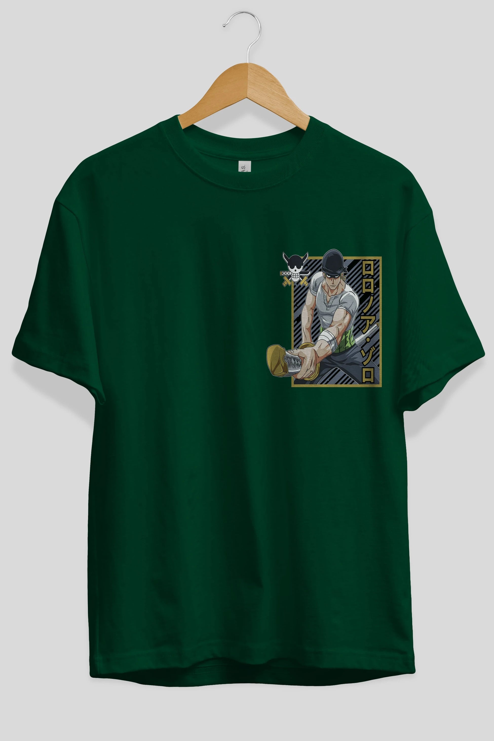 RORONOA ZORO Ön Sol Baskılı Oversize t-shirt Erkek Kadın Unisex %100 Pamuk Bisiklet Yaka tişort