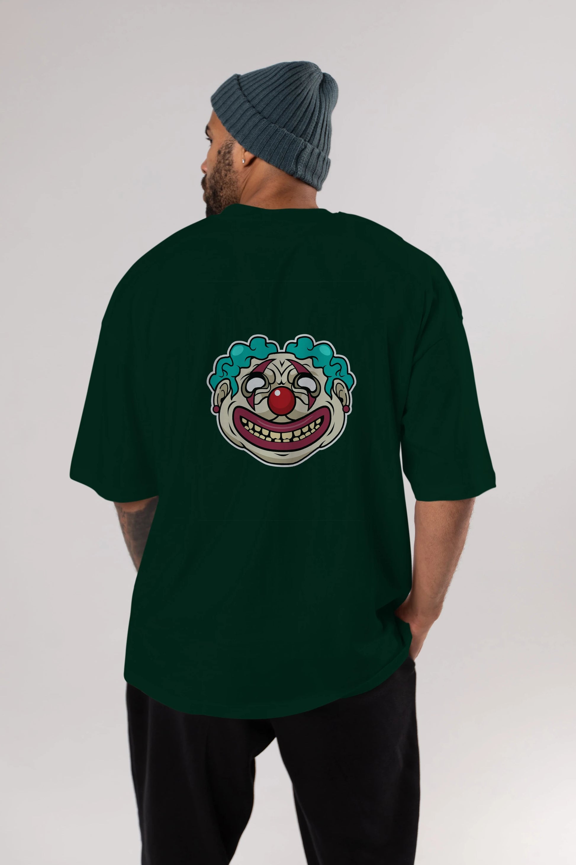 Clown Head Arka Baskılı Oversize t-shirt Erkek Kadın Unisex %100 Pamuk tişort