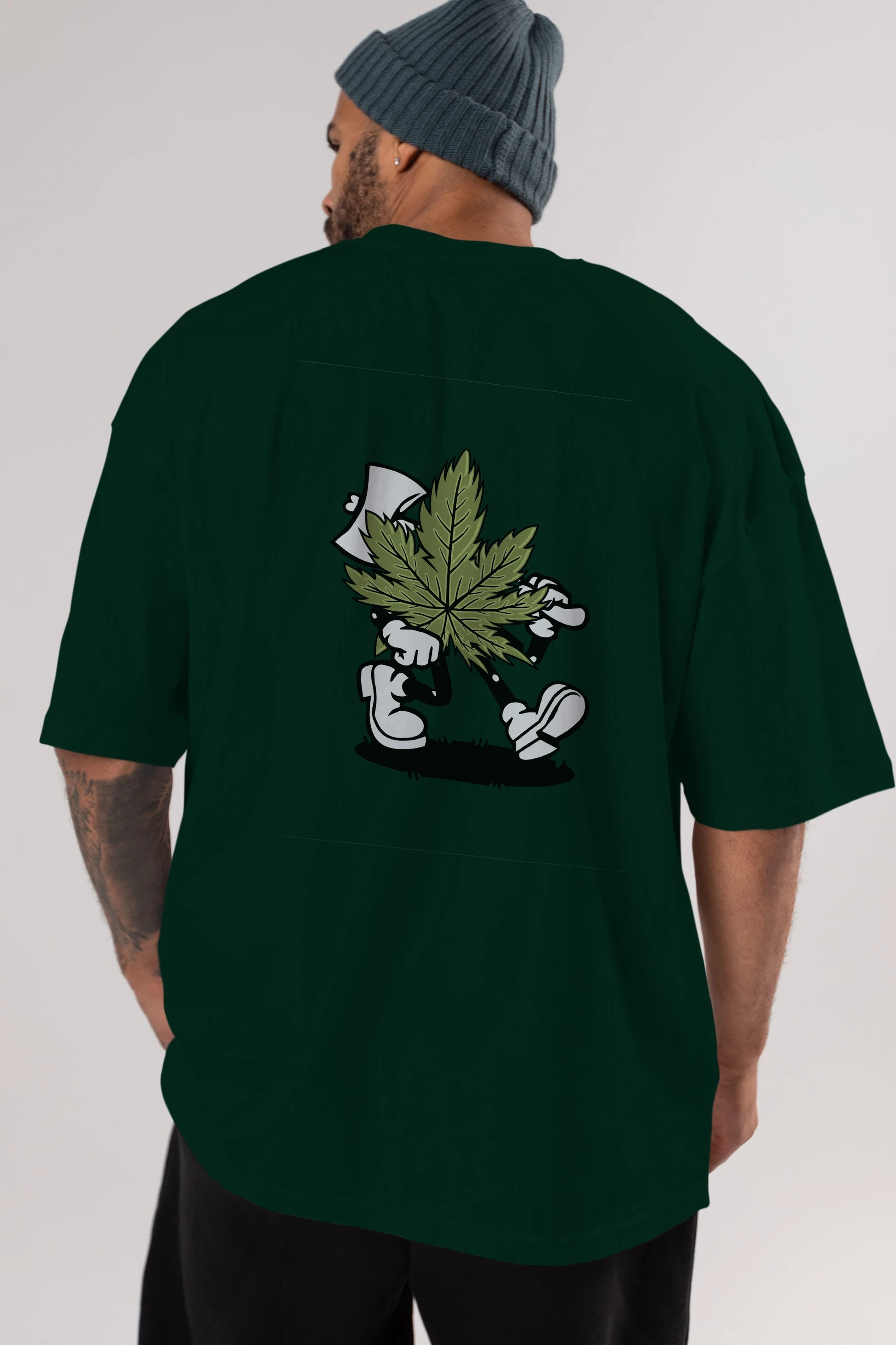 Weed Arka Baskılı Oversize t-shirt Erkek Kadın Unisex %100 Pamuk tişort