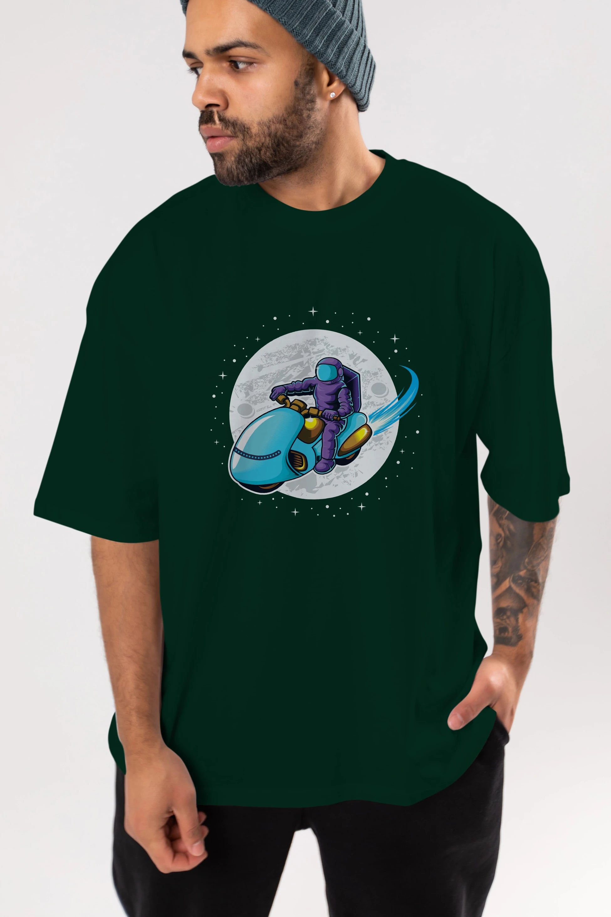 Astrorider in Space Ön Baskılı Oversize t-shirt Erkek Kadın Unisex