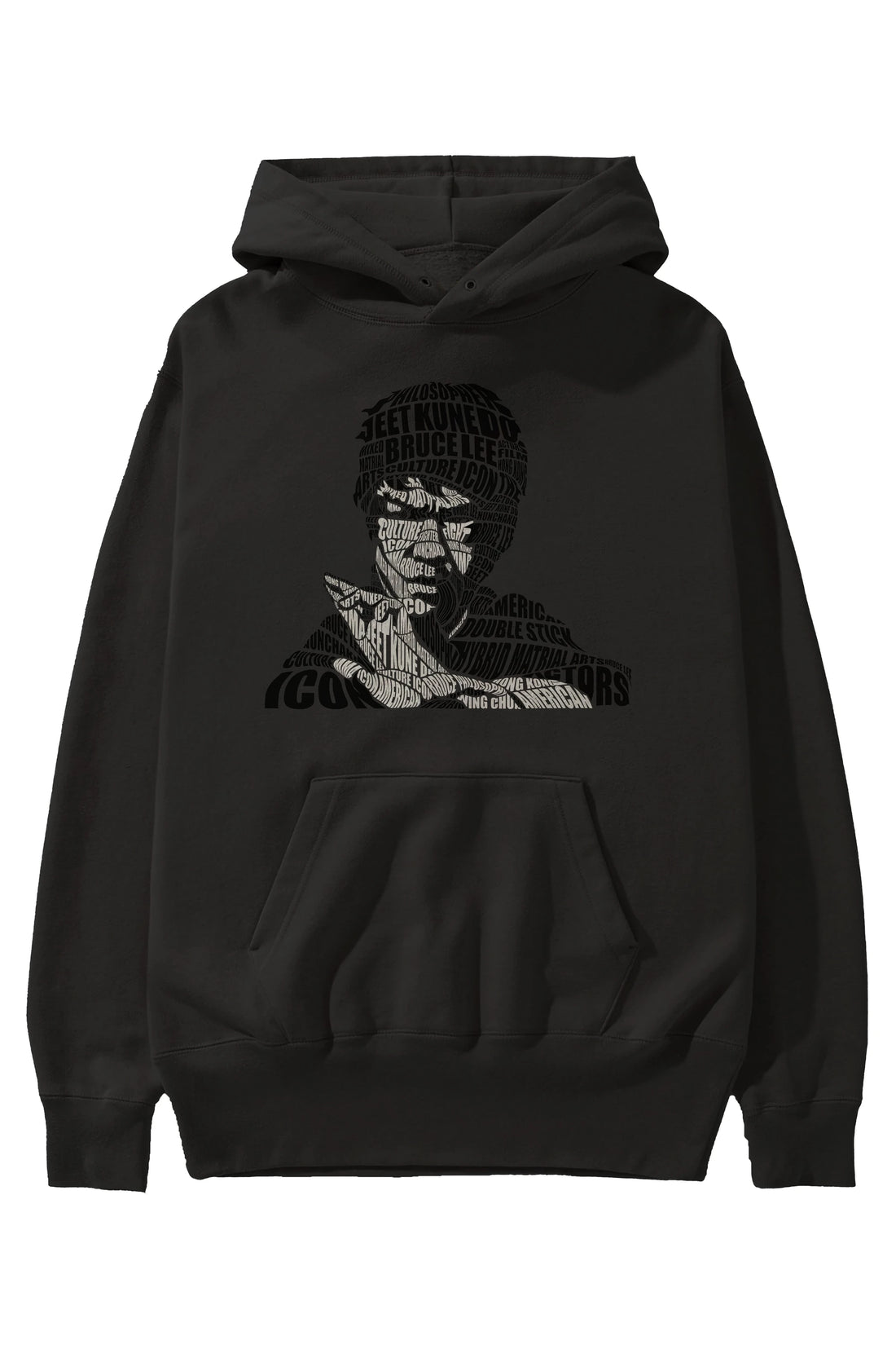 Bruce Lee Calligram Ön Baskılı Hoodie Oversize Kapüşonlu Sweatshirt Erkek Kadın Unisex
