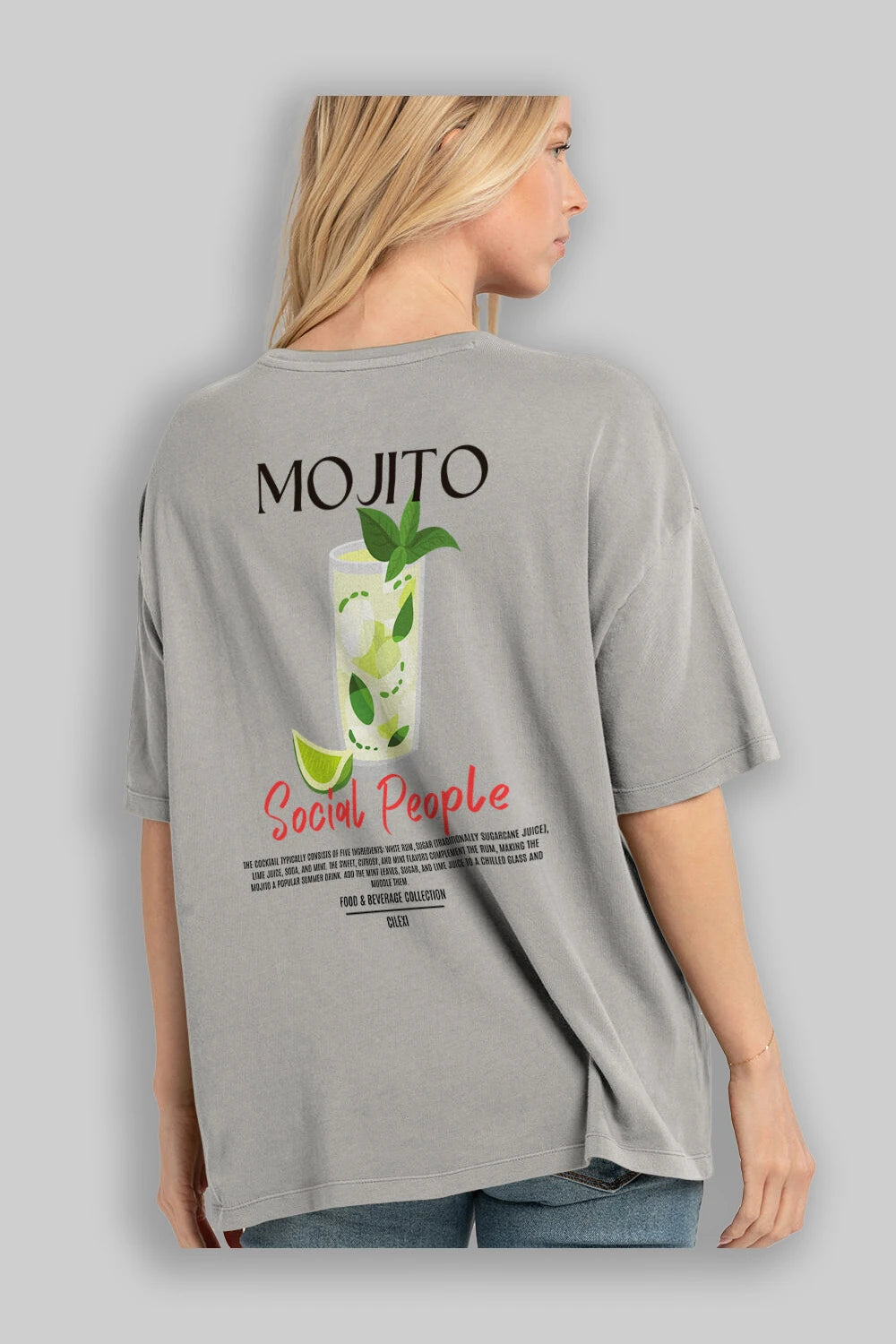 Mojıto Kokteyl Serisi Baskılı Oversize t-shirt Erkek Kadın Unisex %100 Pamuk Bisiklet Yaka tişort