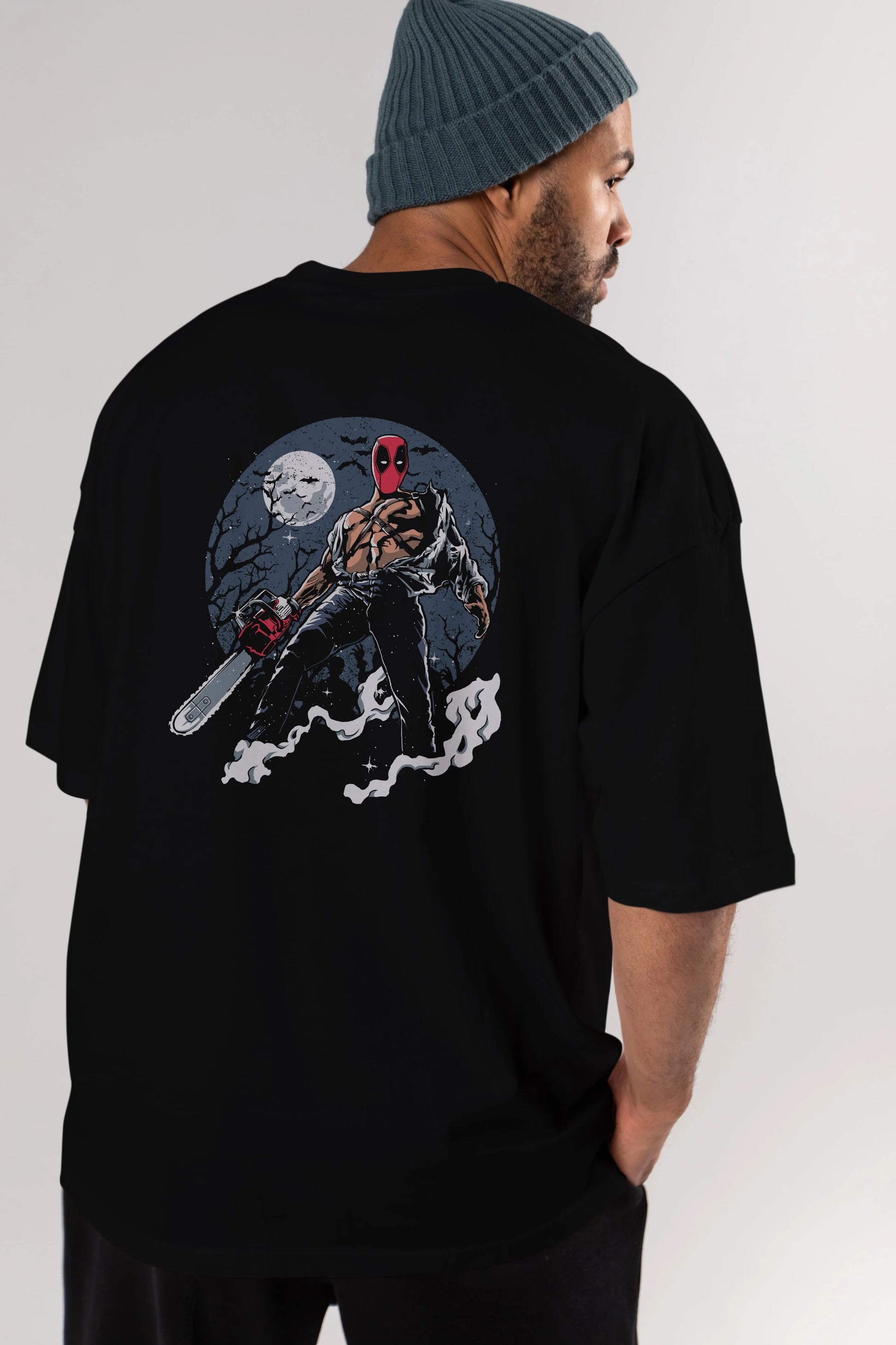 Evil Deadpool Arka Baskılı Oversize t-shirt Erkek Kadın Unisex %100 Pamuk