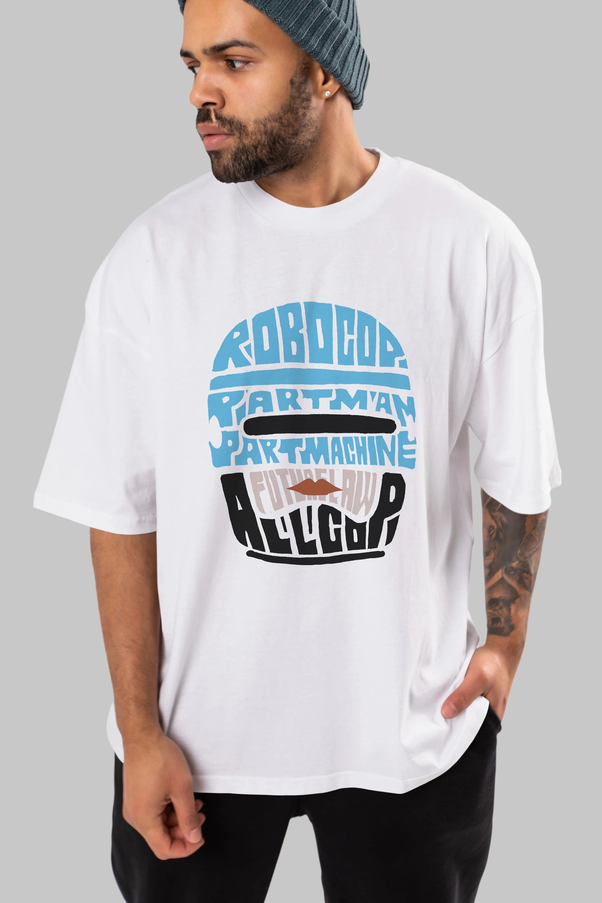 Robocop Ön Baskılı Oversize t-shirt %100 pamuk Erkek Kadın Unisex