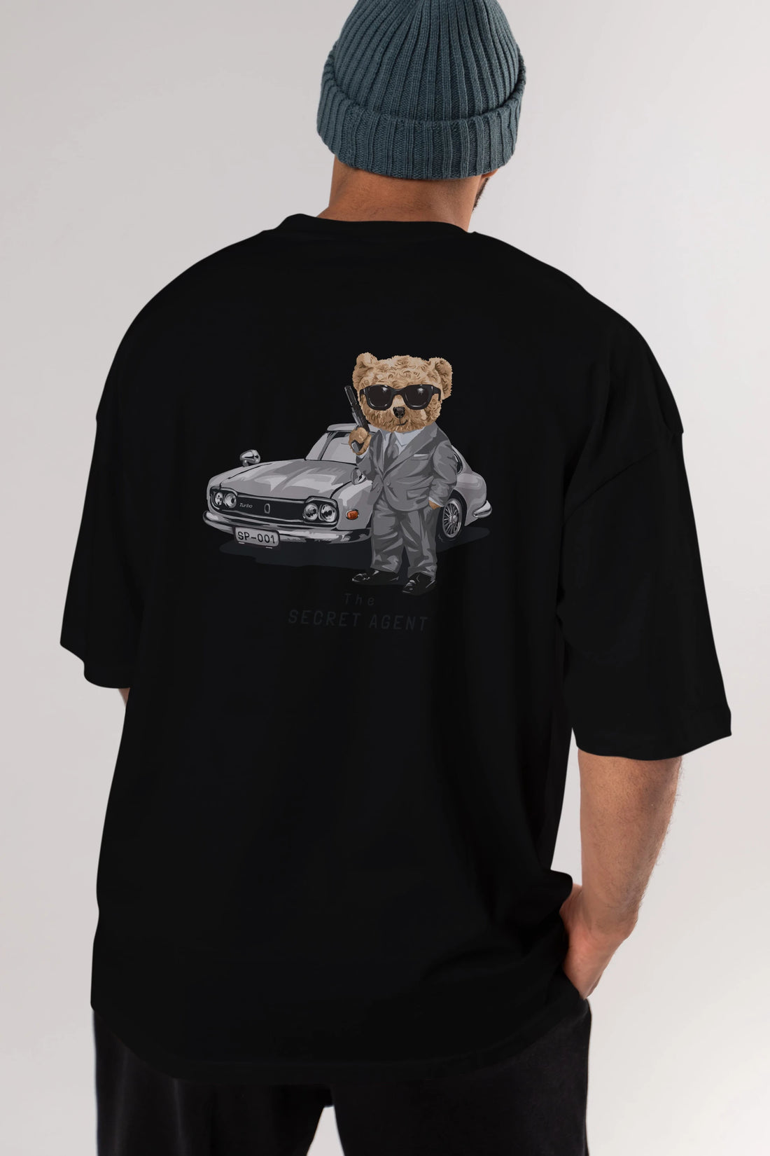 Teddy Bear The Secret Agent Arka Baskılı Oversize t-shirt Erkek Kadın Unisex %100 Pamuk