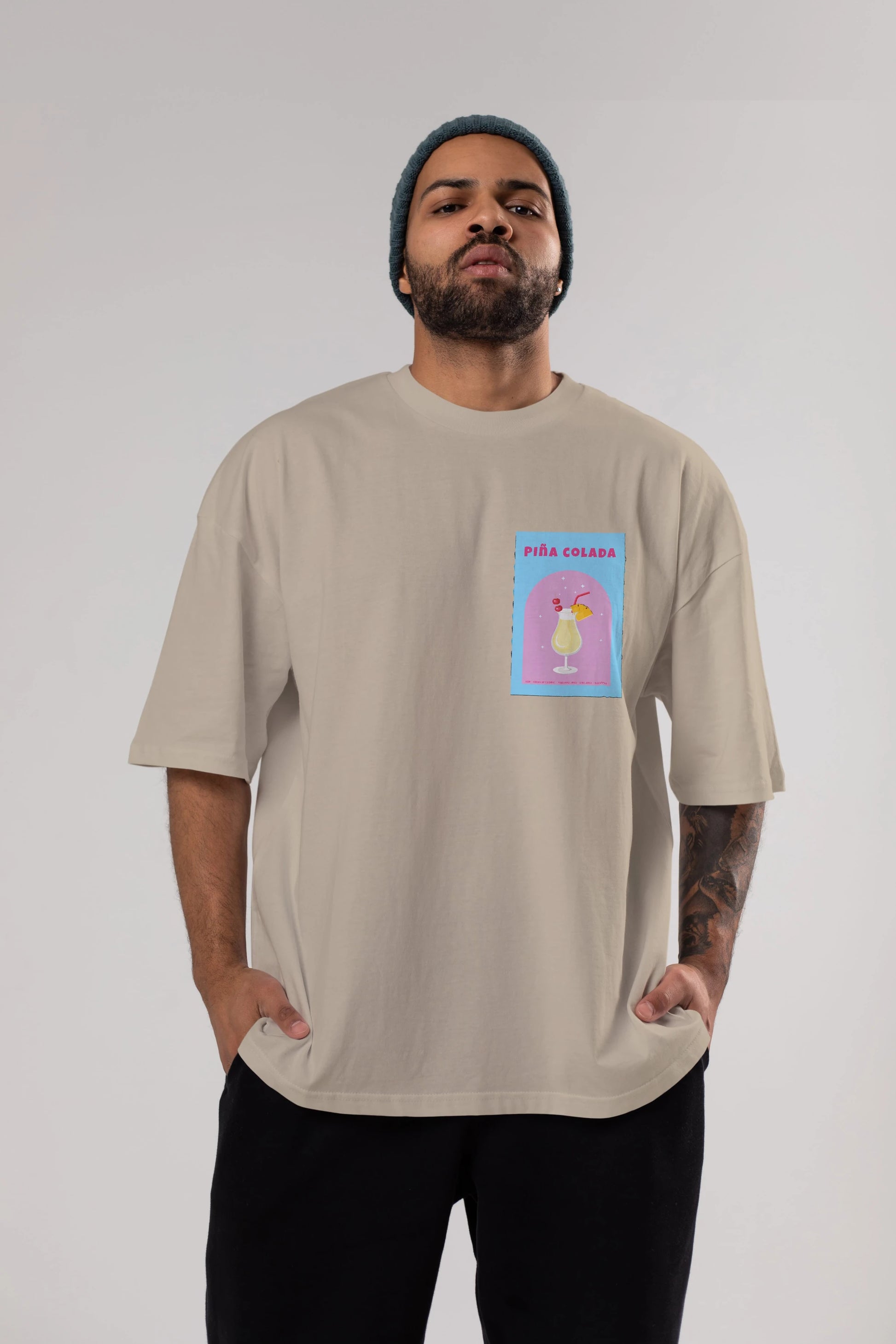 Pina Colada 2 Ön Sol Baskılı Oversize t-shirt Erkek Kadın Unisex %100 Pamuk Bisiklet Yaka tişort