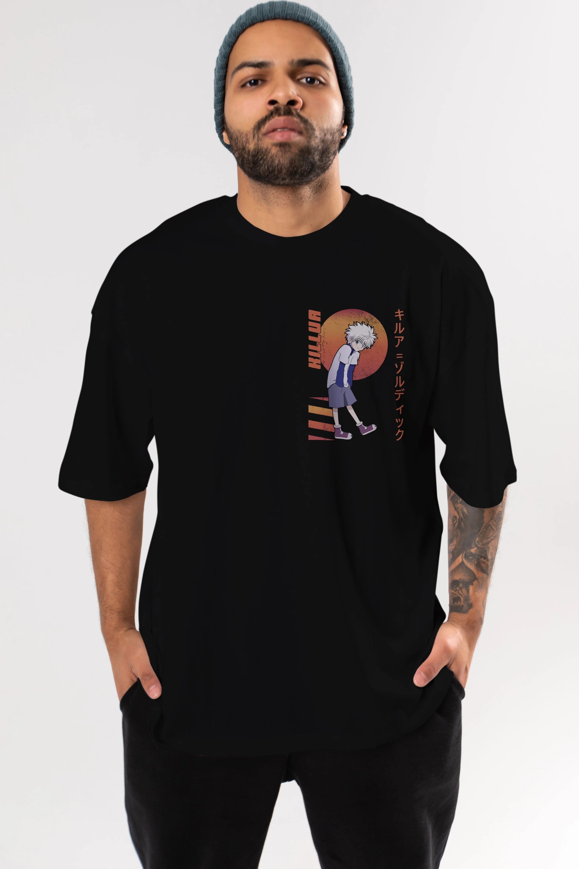 Killua Zoldyck 5 2 Ön Sol Baskılı Oversize t-shirt Erkek Kadın Unisex %100 Pamuk Bisiklet Yaka tişort