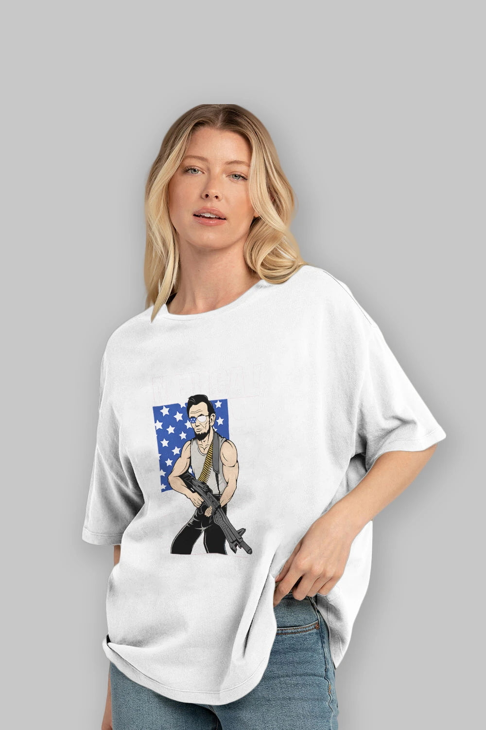 Lincoln Rambo Ön Baskılı Oversize t-shirt Erkek Kadın Unisex %100 Pamuk tişort