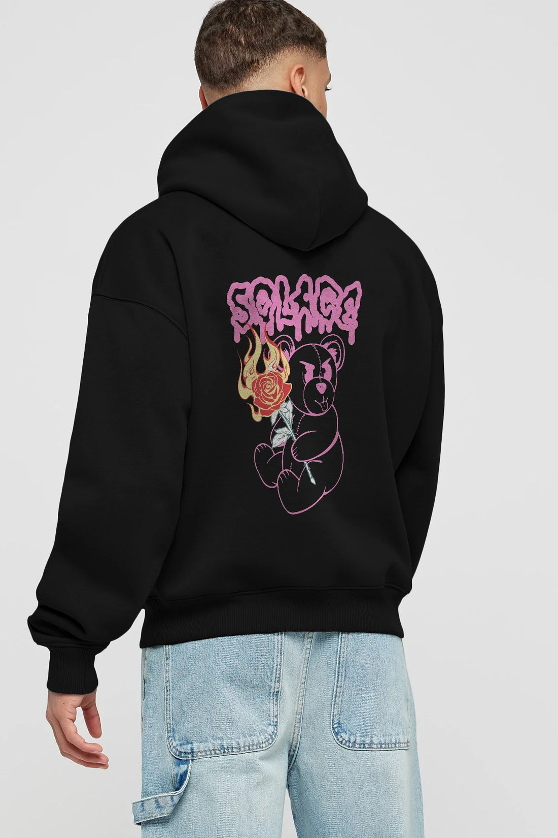 Solage Bear Arka Baskılı Hoodie Oversize Kapüşonlu Sweatshirt Erkek Kadın Unisex