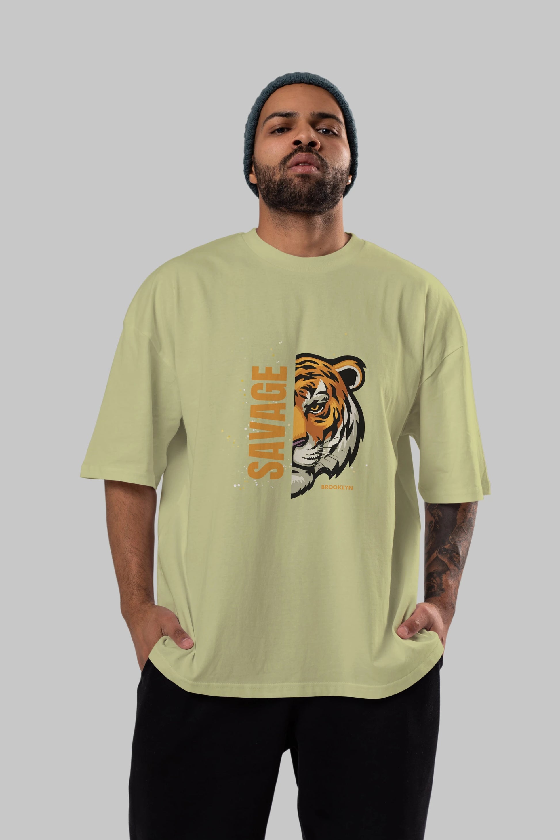 Savage Brooklyn Yazılı Ön Baskılı Oversize t-shirt Erkek Kadın Unisex
