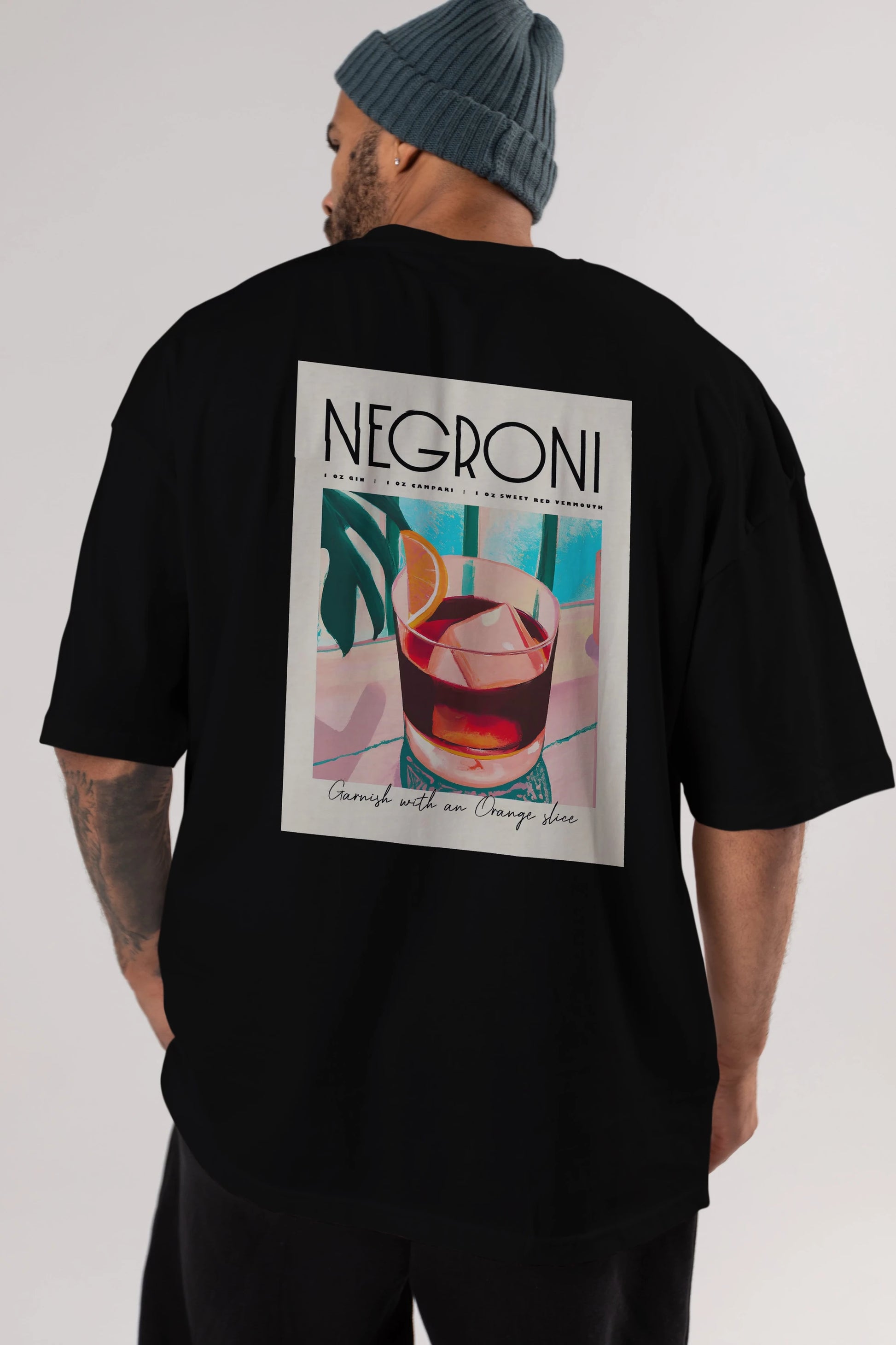 Negroni 4 Arka Baskılı Oversize t-shirt Erkek Kadın Unisex %100 Pamuk Bisiklet Yaka tişort