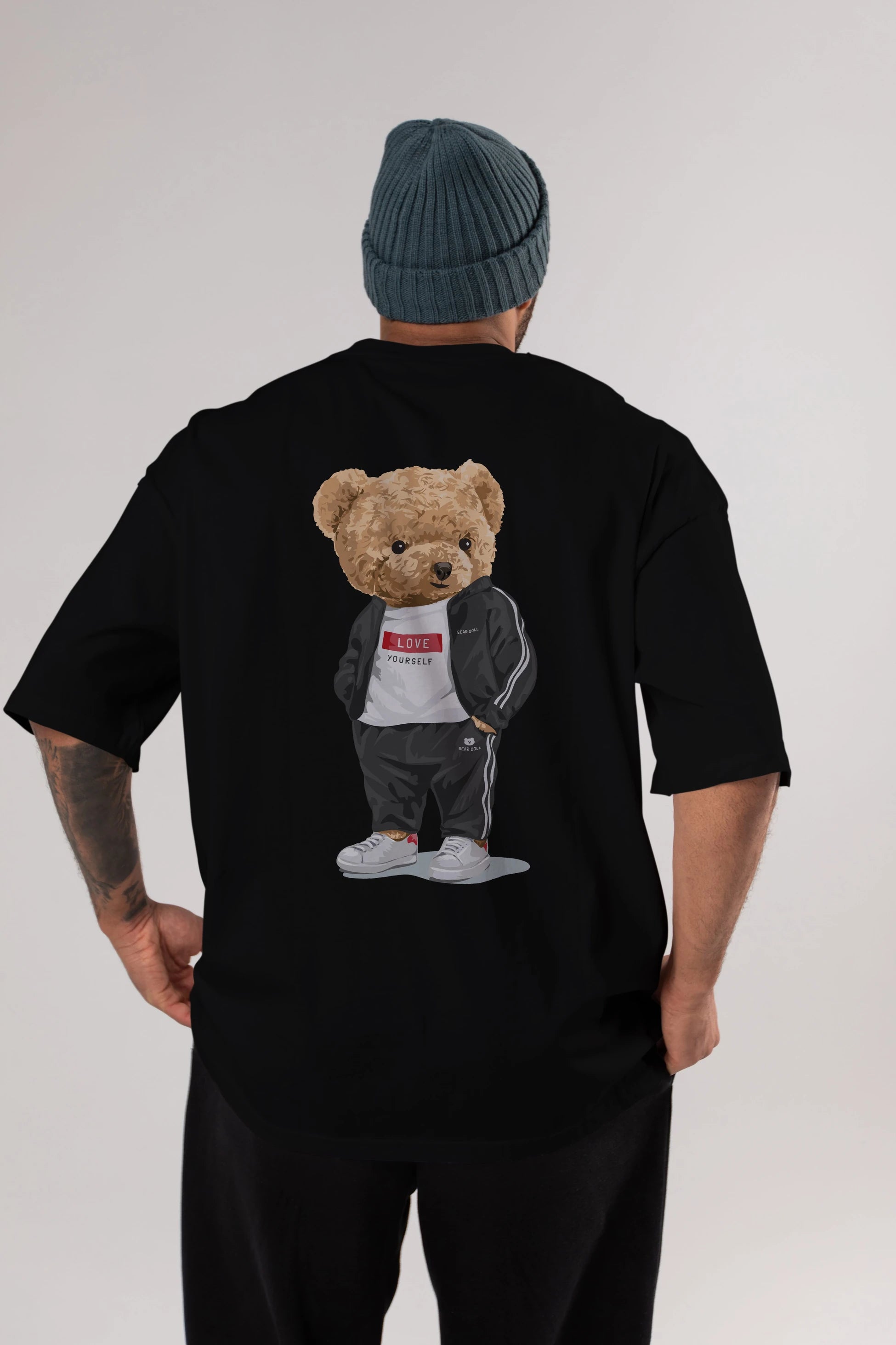 Teddy Bear Love Yourself Arka Baskılı Oversize t-shirt Erkek Kadın Unisex %100 Pamuk