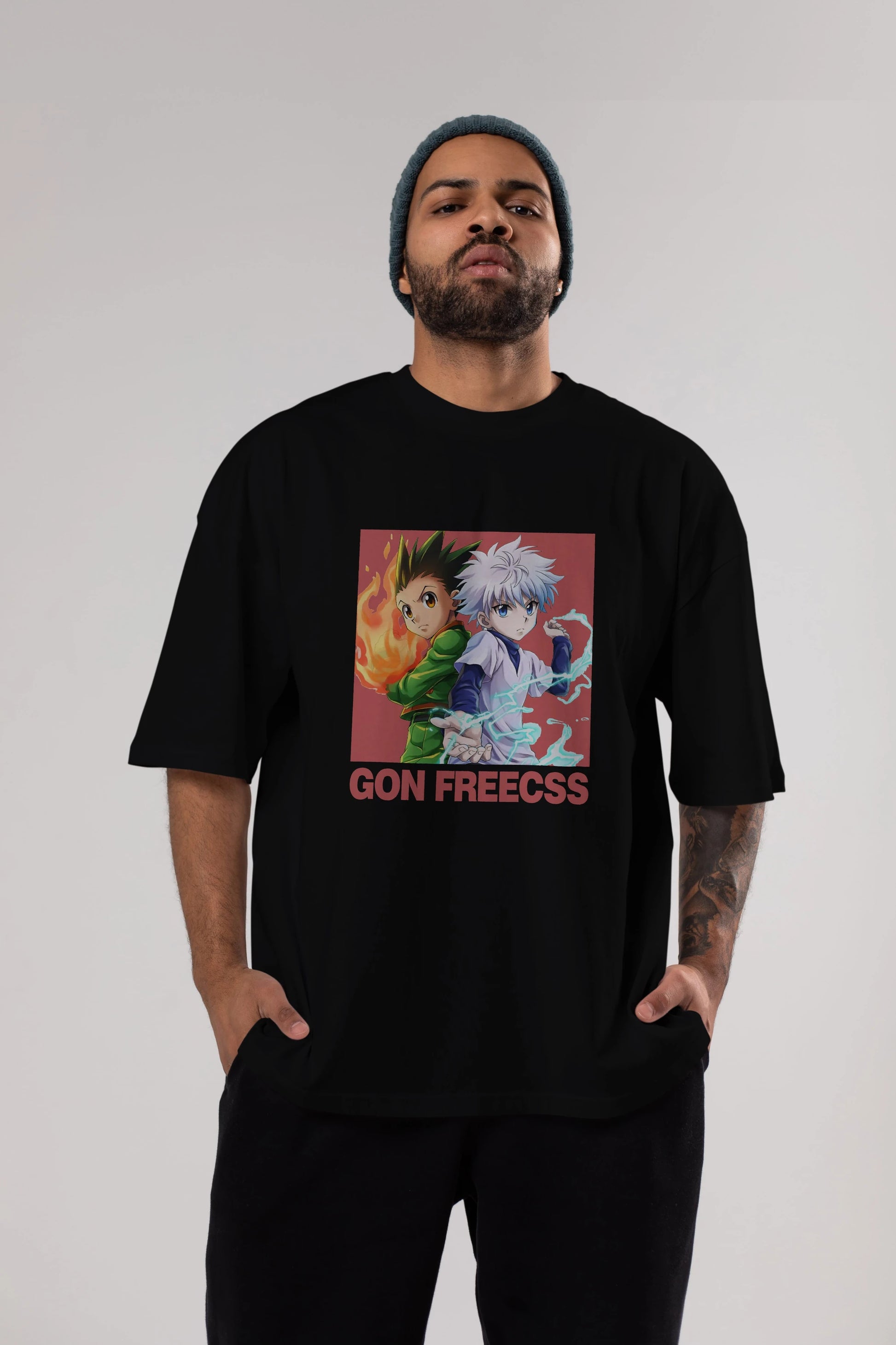 Gon Freecss HUNTER X HUNTER 4 Anime Ön Baskılı Oversize t-shirt %100 pamuk Erkek Kadın Unisex