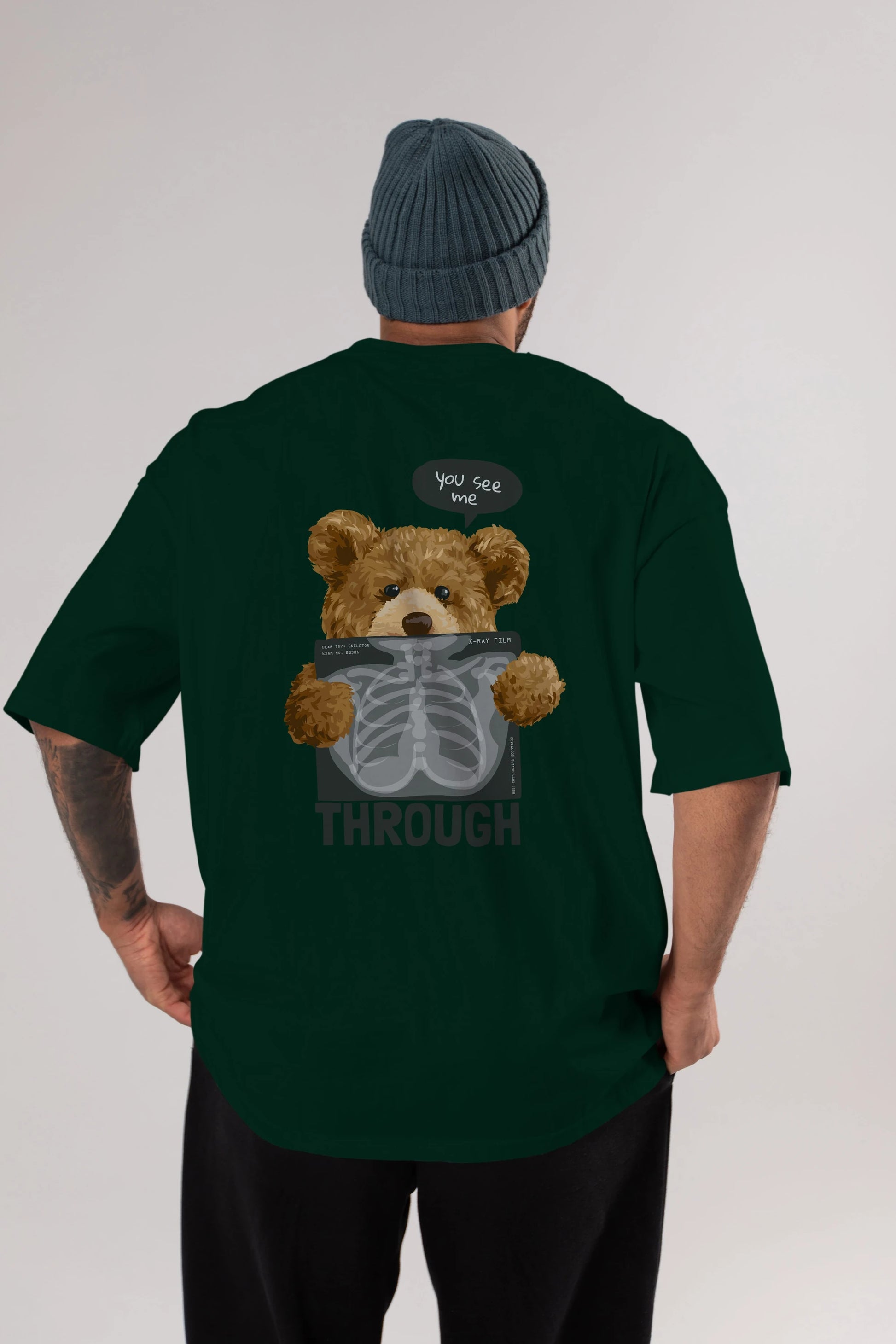 Teddy Bear Trough Arka Baskılı Oversize t-shirt Erkek Kadın Unisex %100 Pamuk