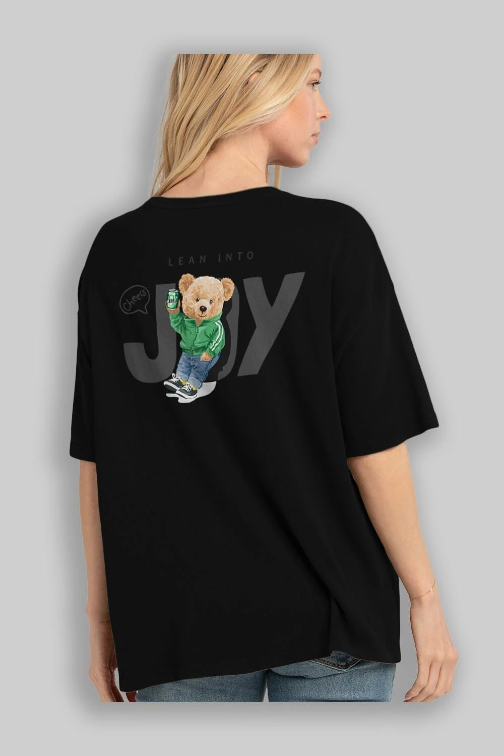 Teddy Bear Joy Arka Baskılı Oversize t-shirt Erkek Kadın Unisex %100 Pamuk