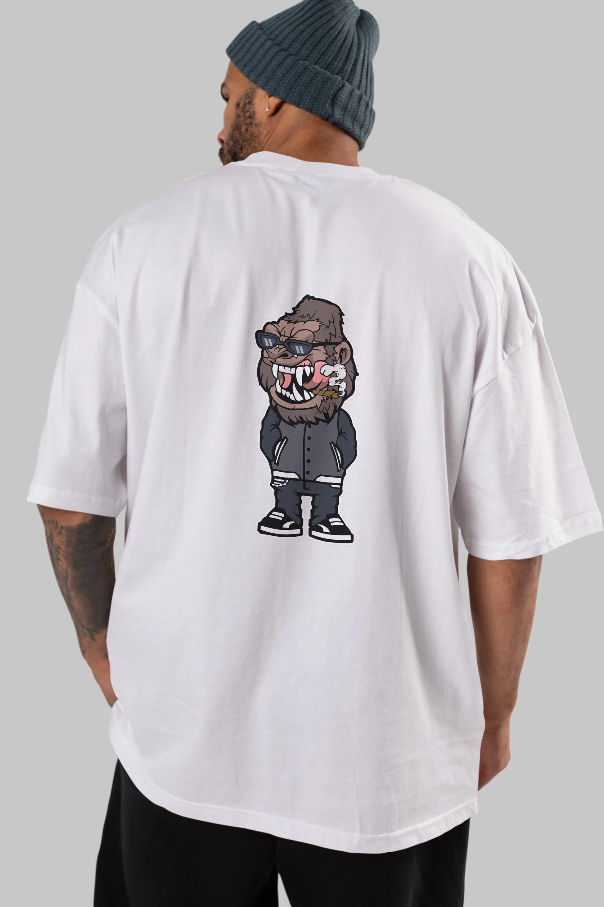 Gorilla Street Style Arka Baskılı Oversize t-shirt Erkek Kadın Unisex %100 Pamuk tişort