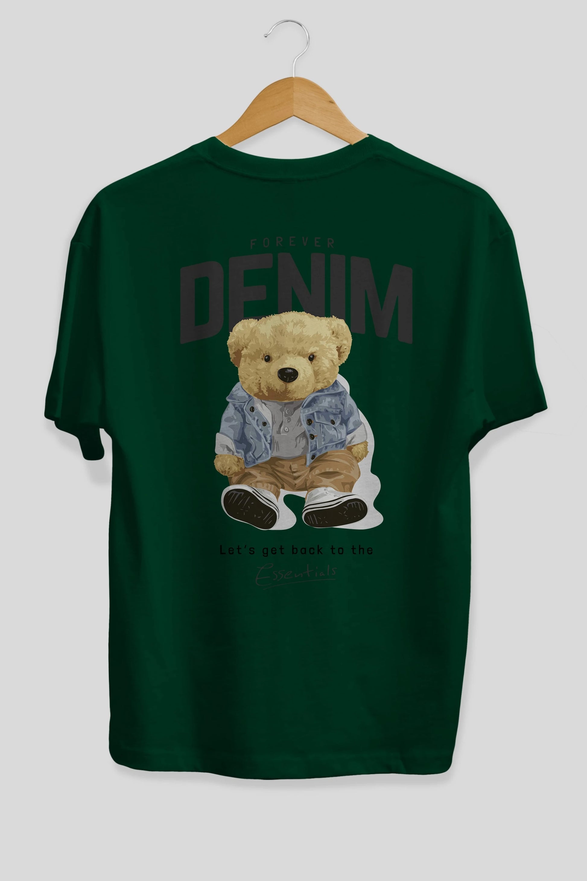 Teddy Bear Forever Denim Arka Baskılı Oversize t-shirt Erkek Kadın Unisex %100 Pamuk