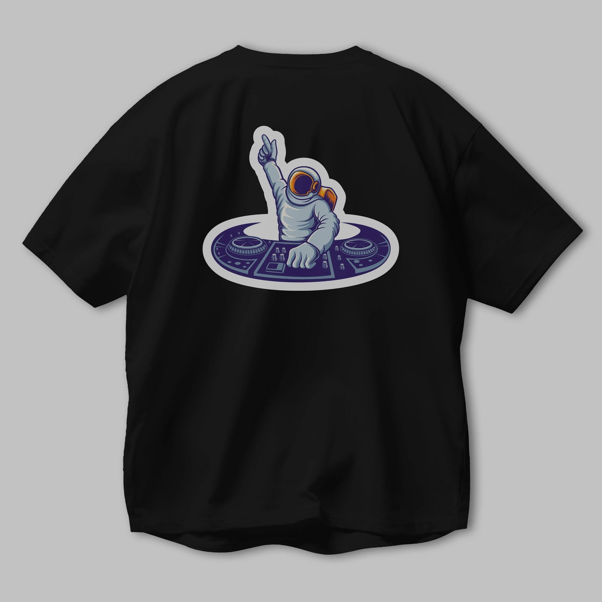 Astronaut Disk Jockey Party Sticker Arka Baskılı Oversize t-shirt Erkek Kadın Unisex