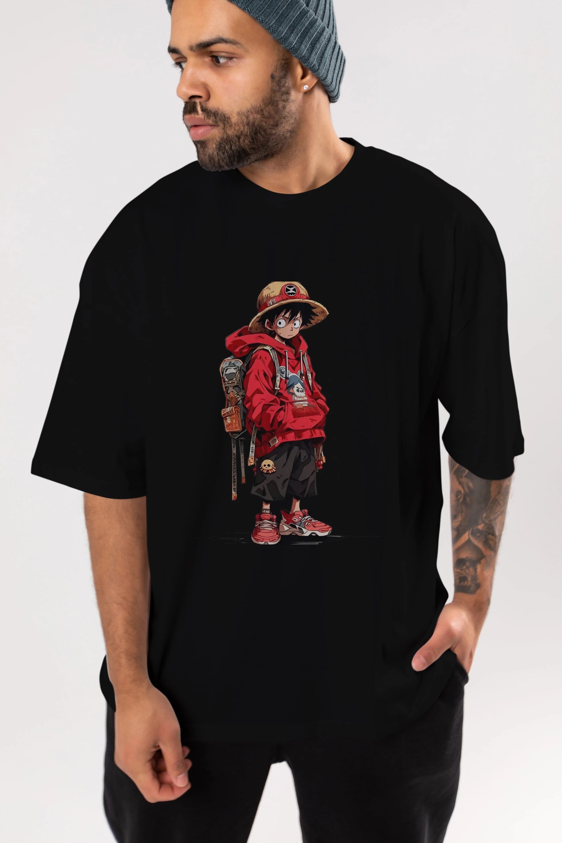 One Piece Ön Baskılı Oversize t-shirt Erkek Kadın Unisex %100 Pamuk Bisiklet Yaka tişort