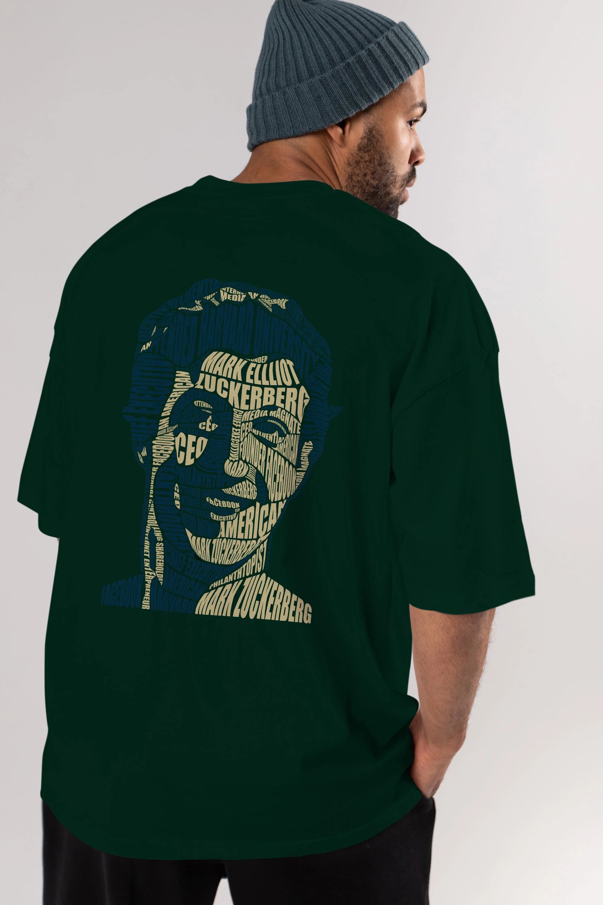Mark Zuckerberg Calligram Arka Baskılı Oversize t-shirt %100 pamuk Erkek Kadın Unisex