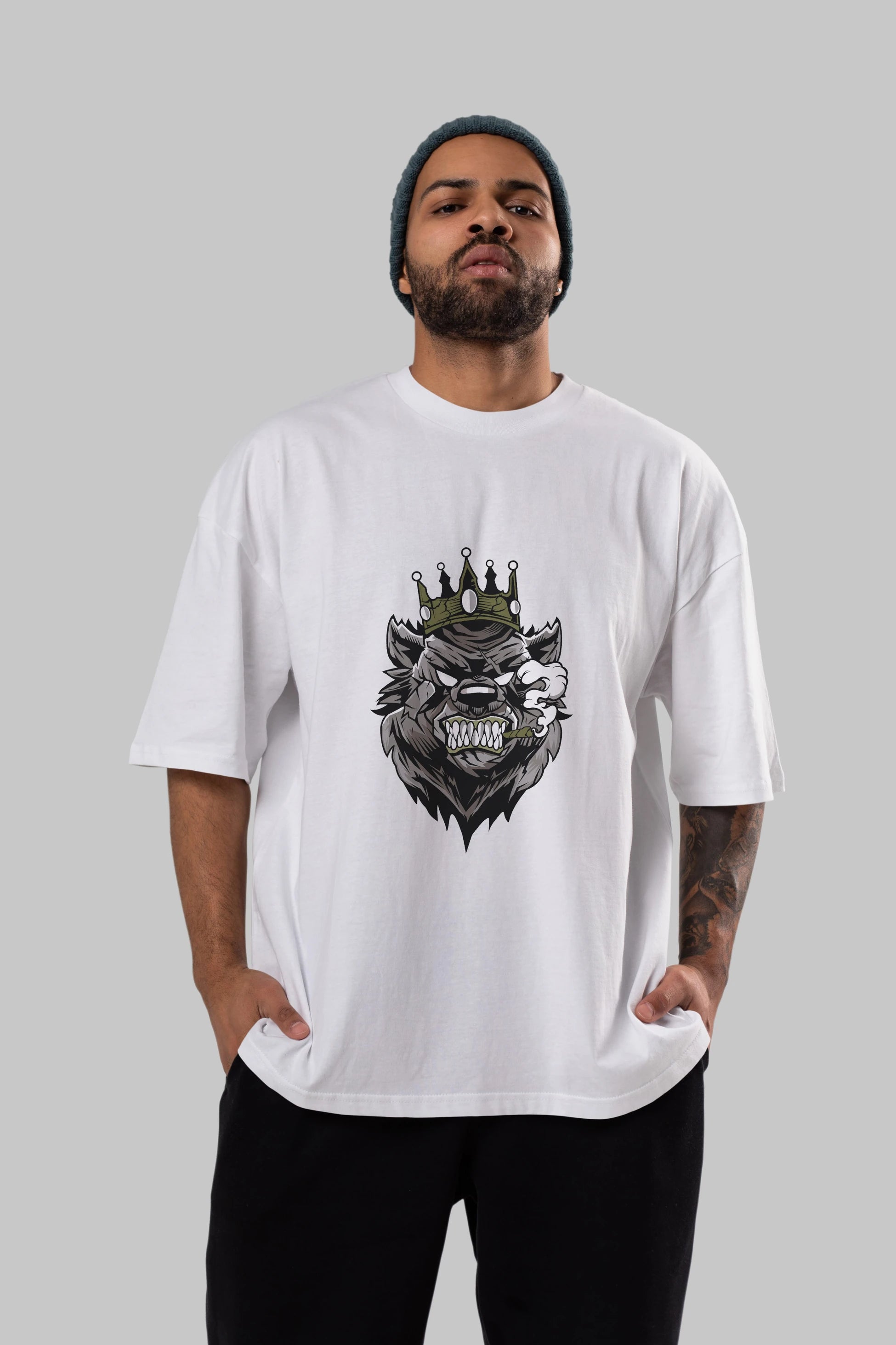 Bear King Ön Baskılı Oversize t-shirt Erkek Kadın Unisex %100 Pamuk tişort