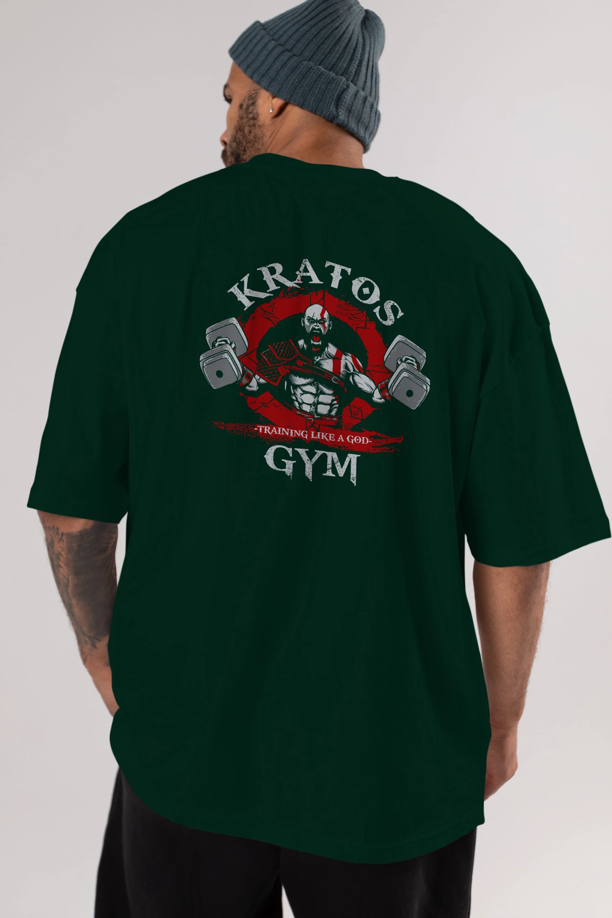 Kratos GYM Arka Baskılı Oversize t-shirt Erkek Kadın Unisex %100 Pamuk Bisiklet Yaka tişort