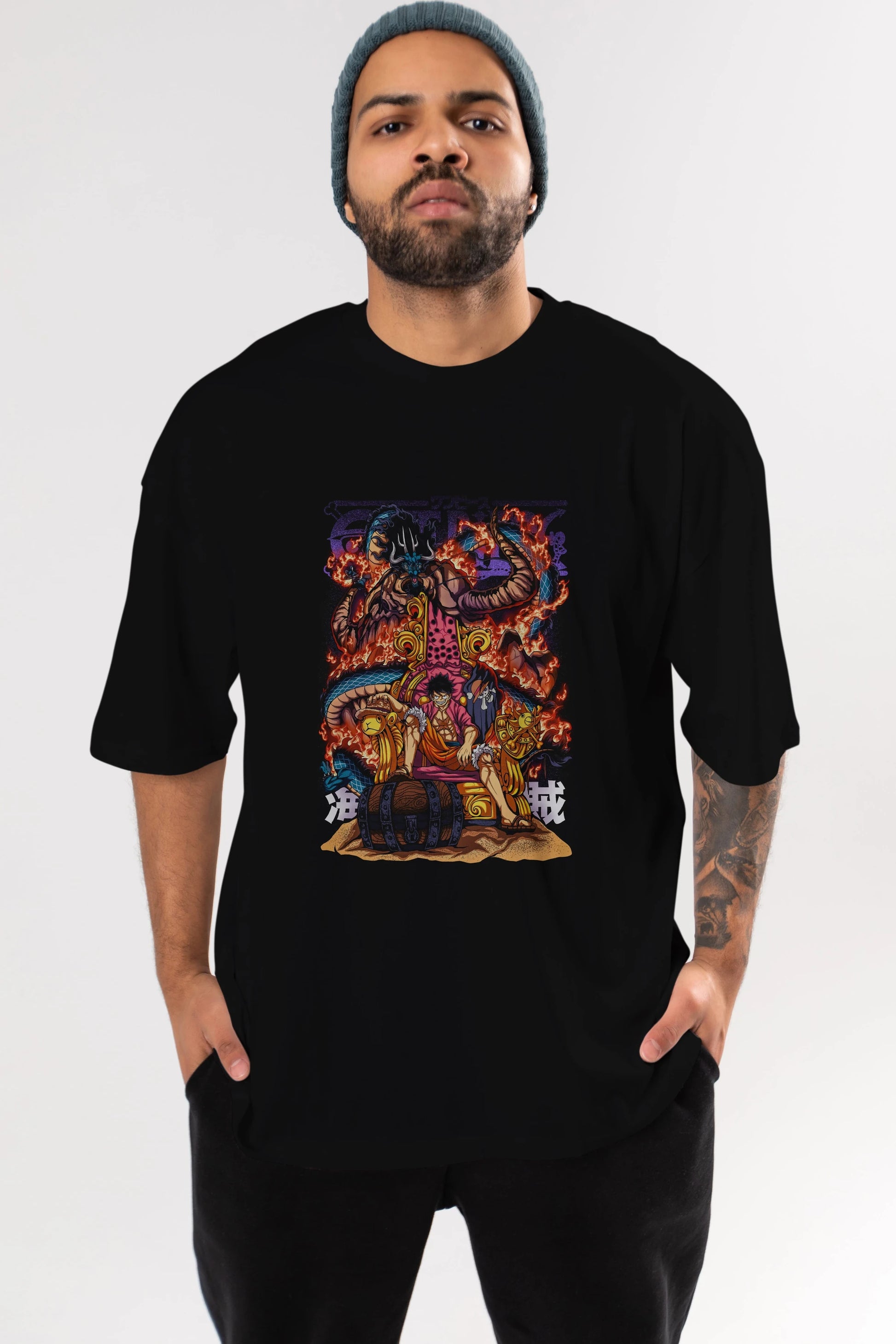 MONKEY D. LUFFY 1 Anime Ön Baskılı Oversize t-shirt %100 pamuk Erkek Kadın Unisex