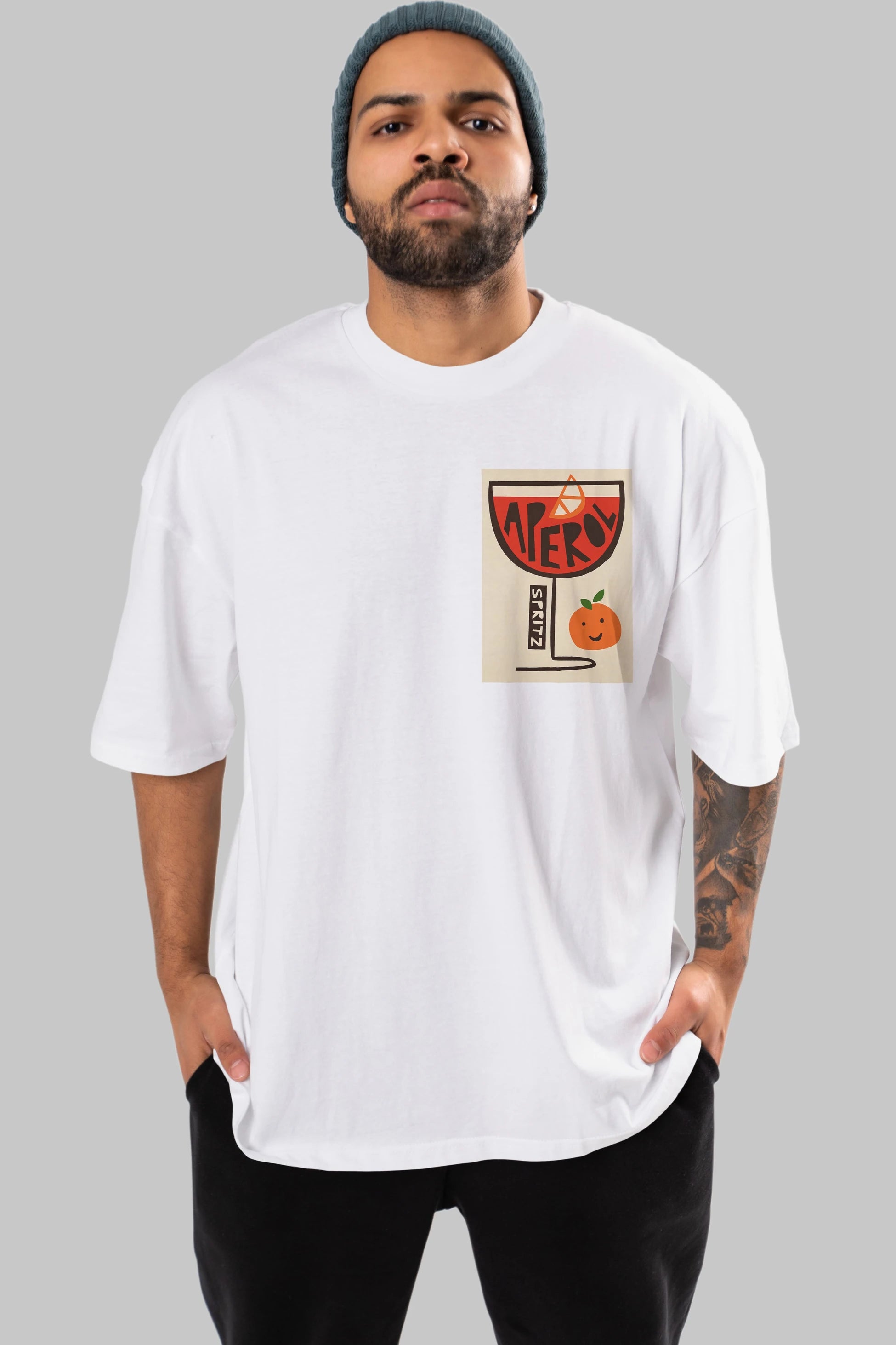 Aperol Spritz 9 Ön Sol Baskılı Oversize t-shirt Erkek Kadın Unisex %100 Pamuk Bisiklet Yaka tişort