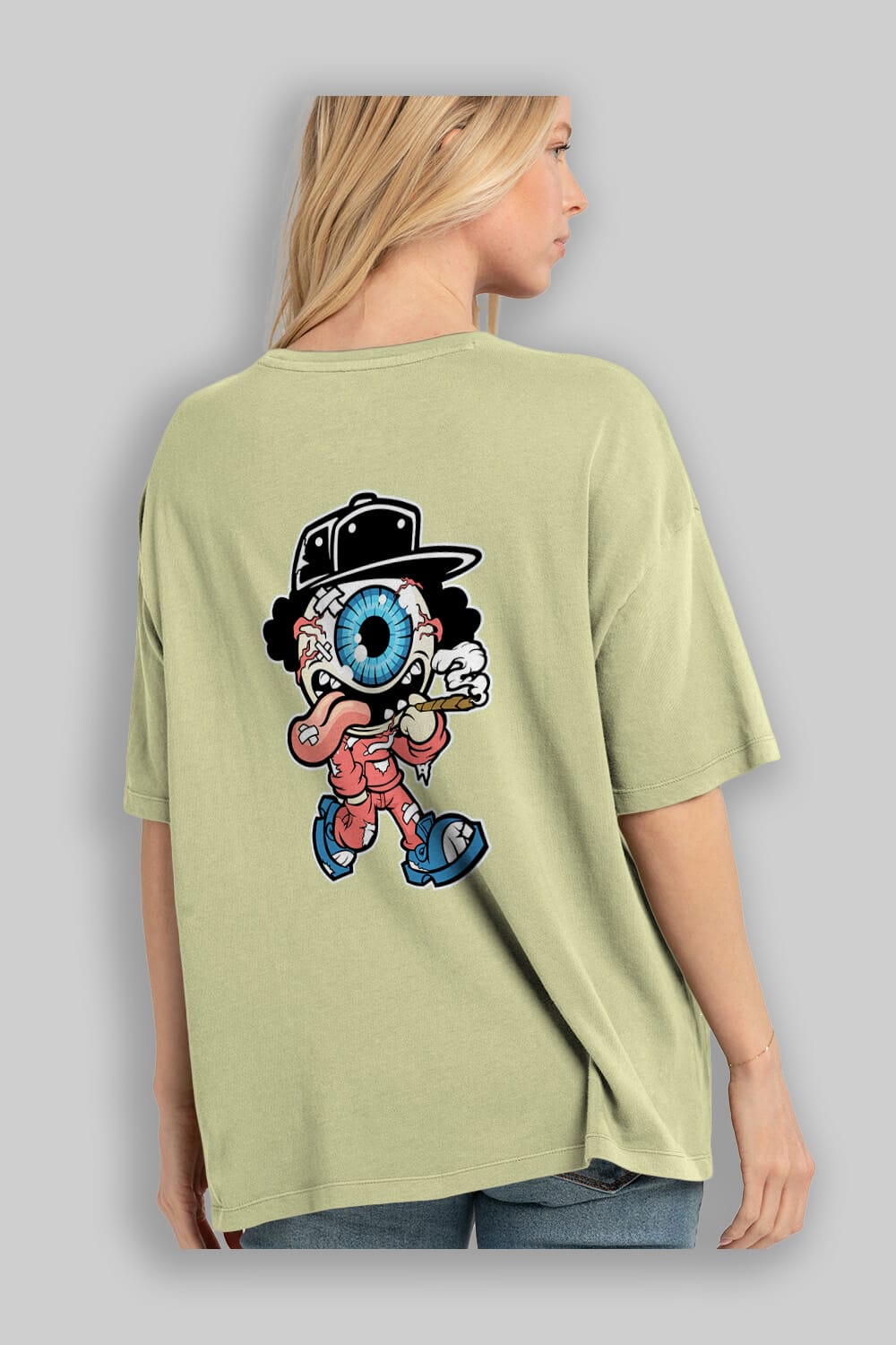 Eyeball Monster Arka Baskılı Oversize t-shirt Erkek Kadın Unisex %100 Pamuk tişort