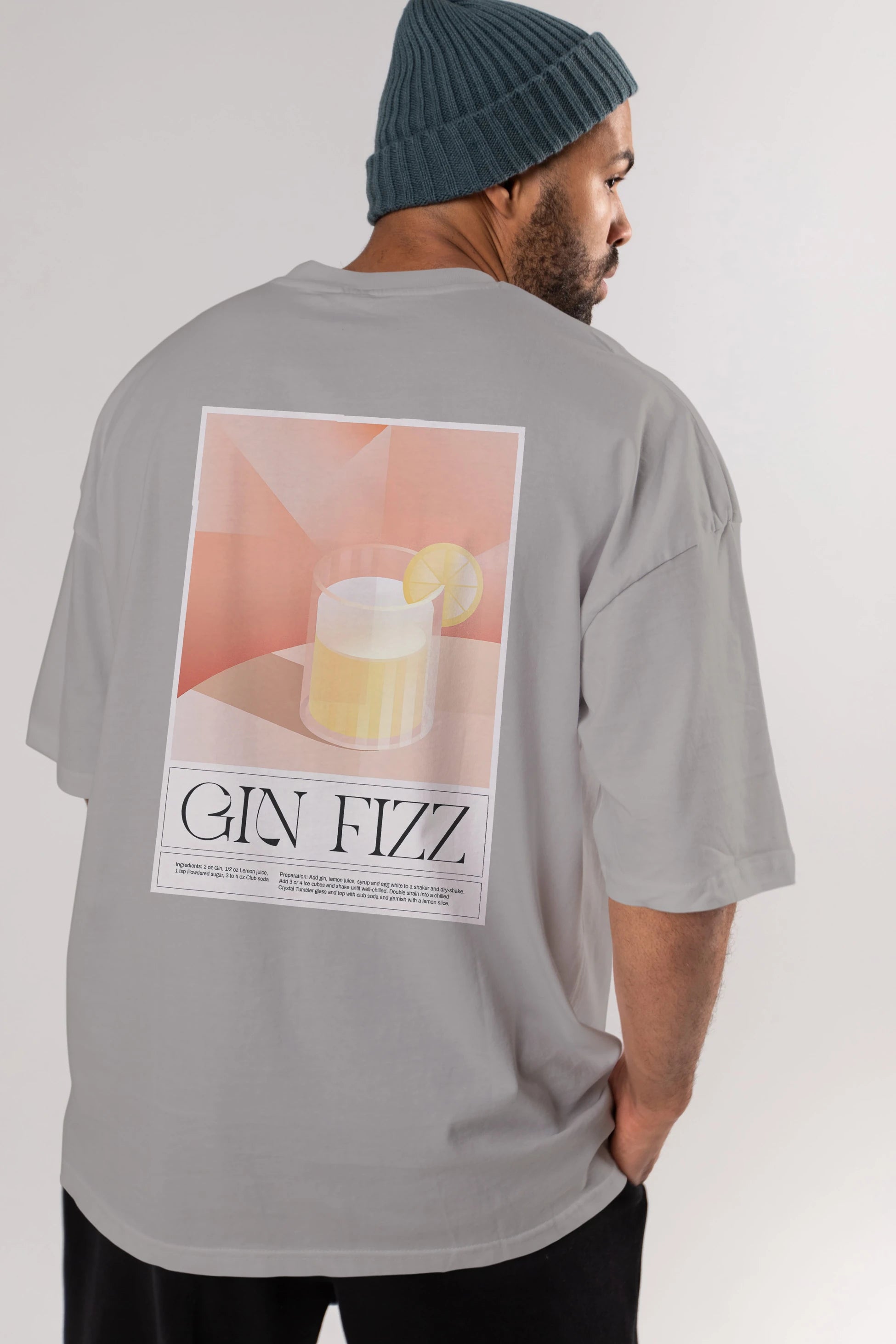 Gin Fizz Arka Baskılı Oversize t-shirt Erkek Kadın Unisex %100 Pamuk Bisiklet Yaka tişort