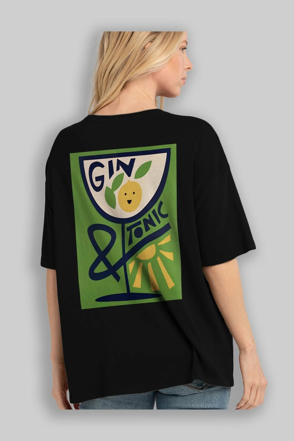 Gin Tonic 3 Arka Baskılı Oversize t-shirt Erkek Kadın Unisex %100 Pamuk Bisiklet Yaka tişort