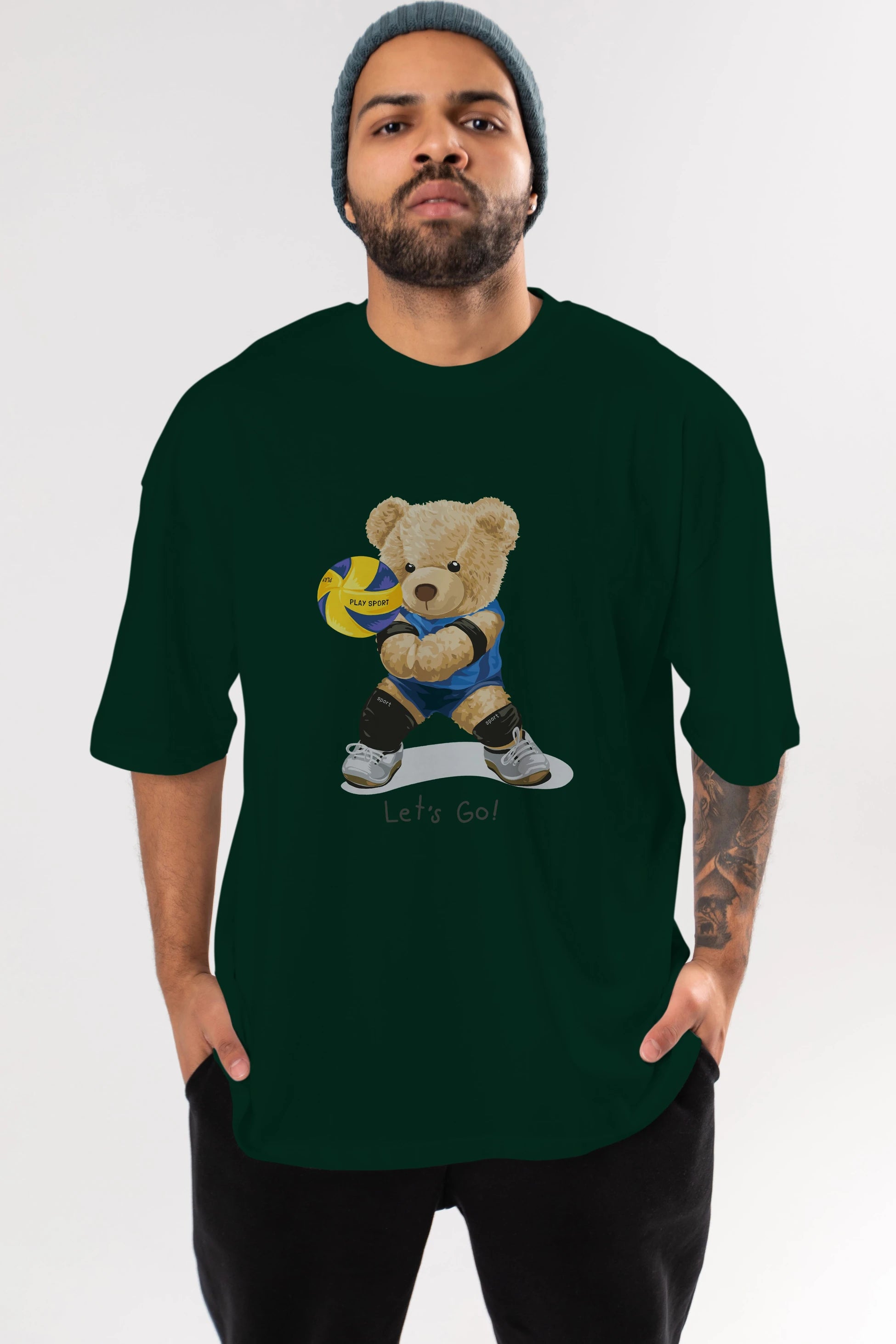 Teddy Bear Lets Go Ön Baskılı Oversize t-shirt Erkek Kadın Unisex %100 Pamuk