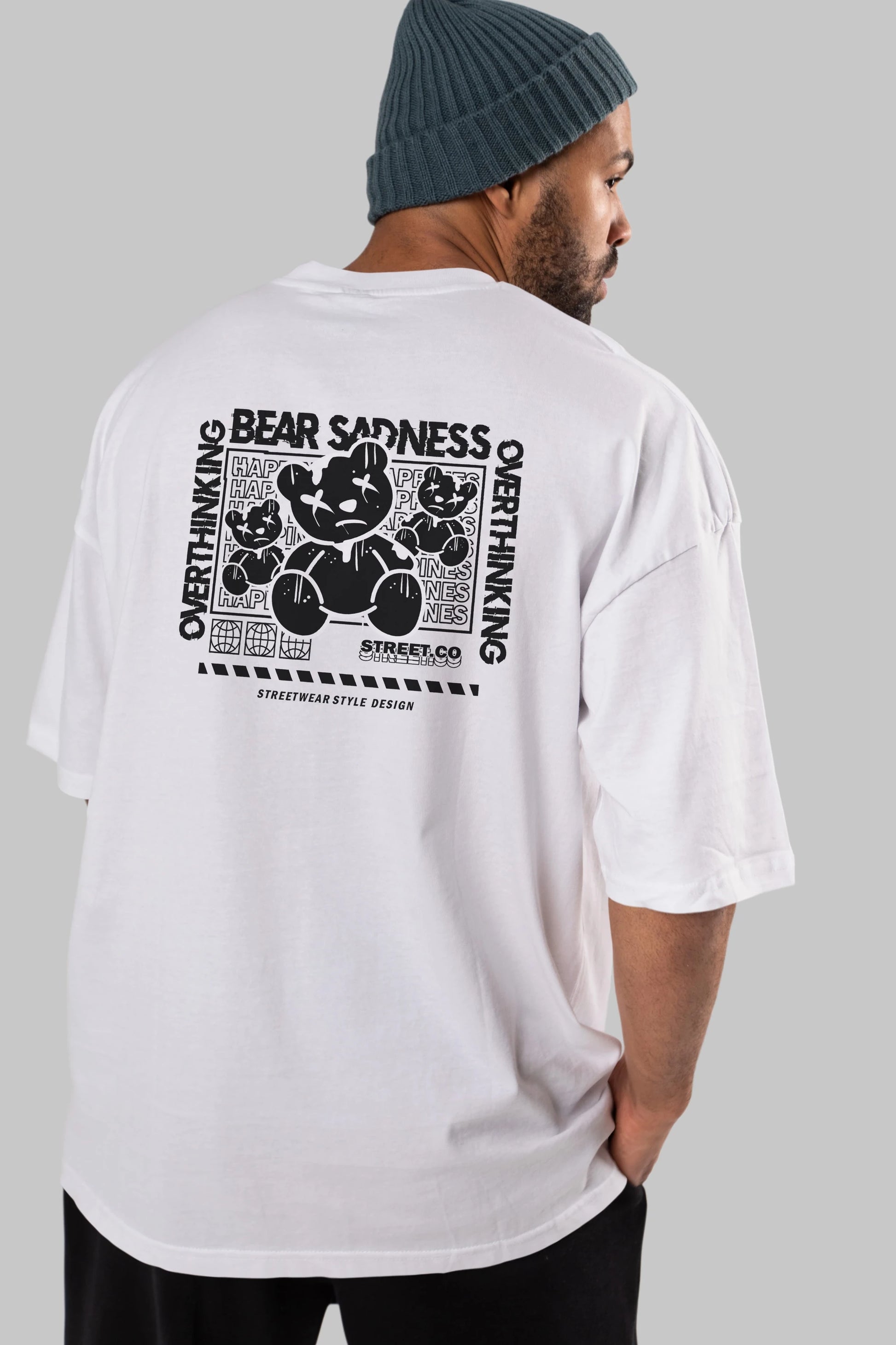 Bear Sadness 2 Arka Baskılı Oversize t-shirt Erkek Kadın Unisex