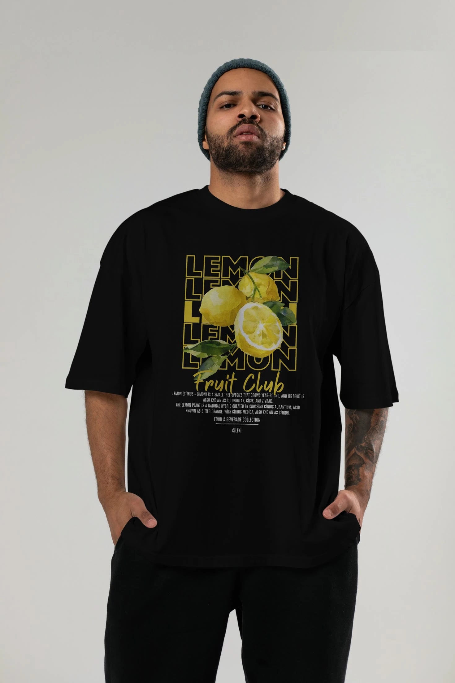 Lemon Ön Baskılı Oversize t-shirt Erkek Kadın Pamuk Bisiklet Yaka tişort