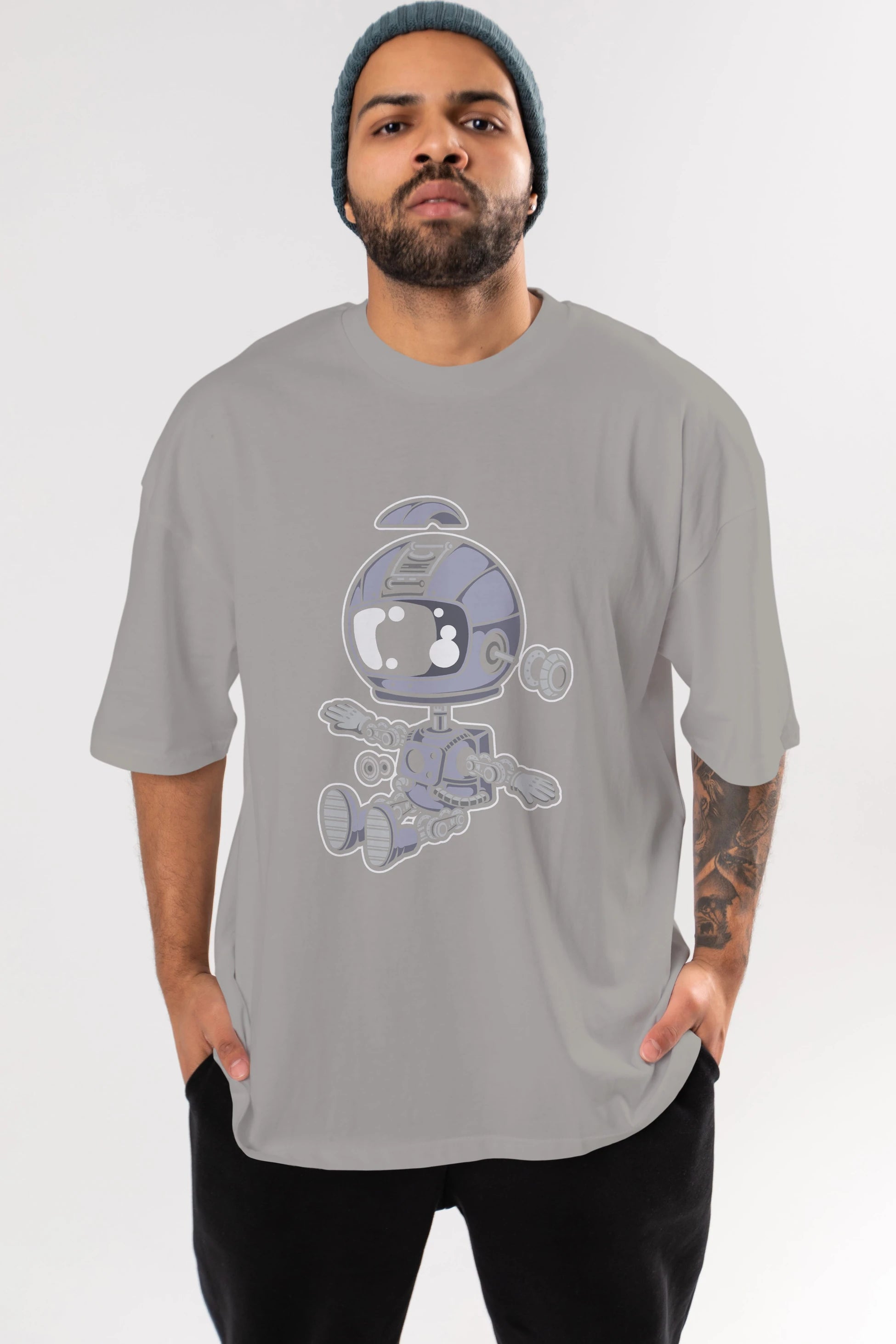 Astronaut Robot Ön Baskılı Oversize t-shirt Erkek Kadın Unisex