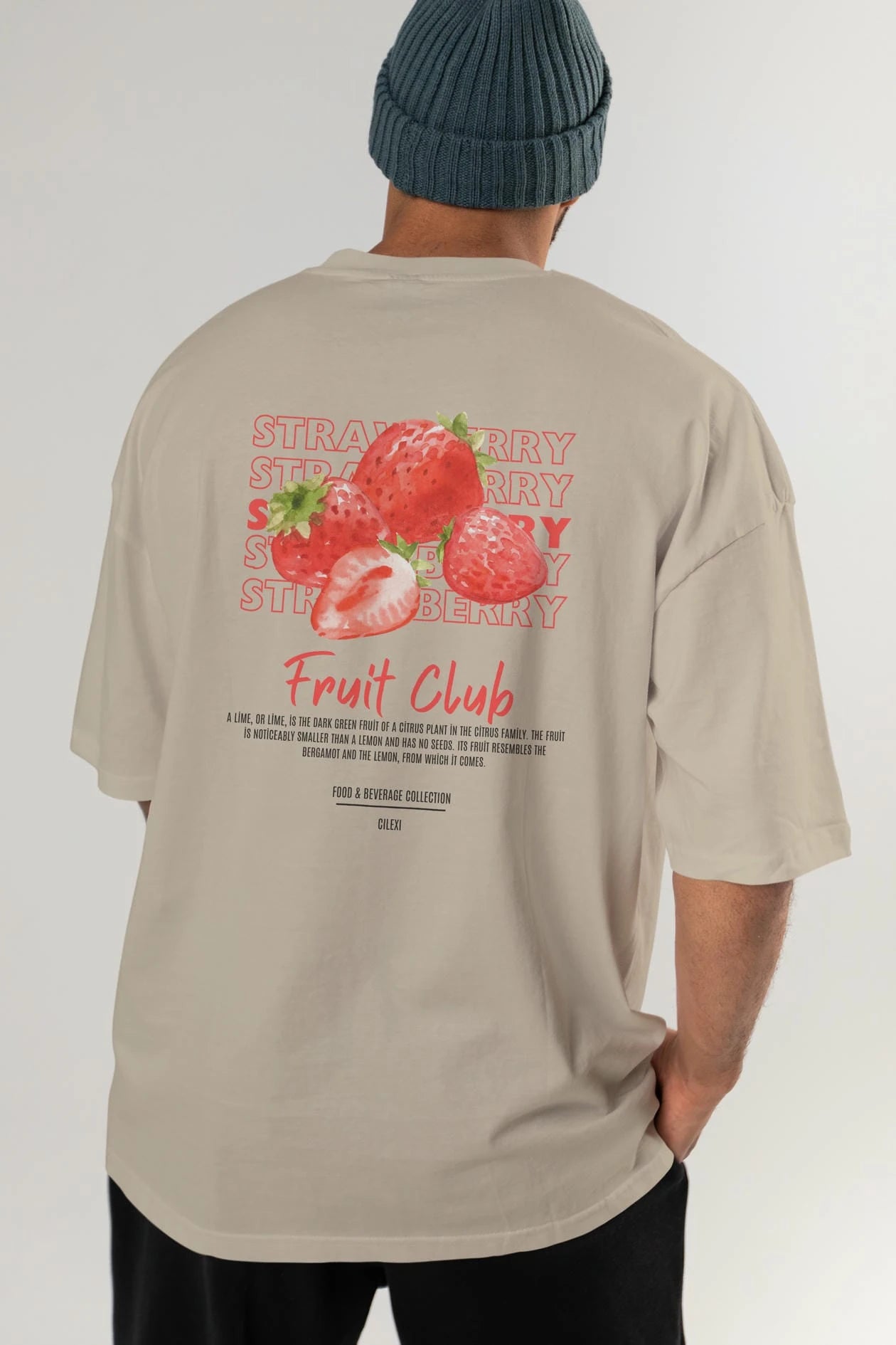 Strawberry Arka Baskılı Oversize t-shirt Erkek Kadın Pamuk Bisiklet Yaka tişort