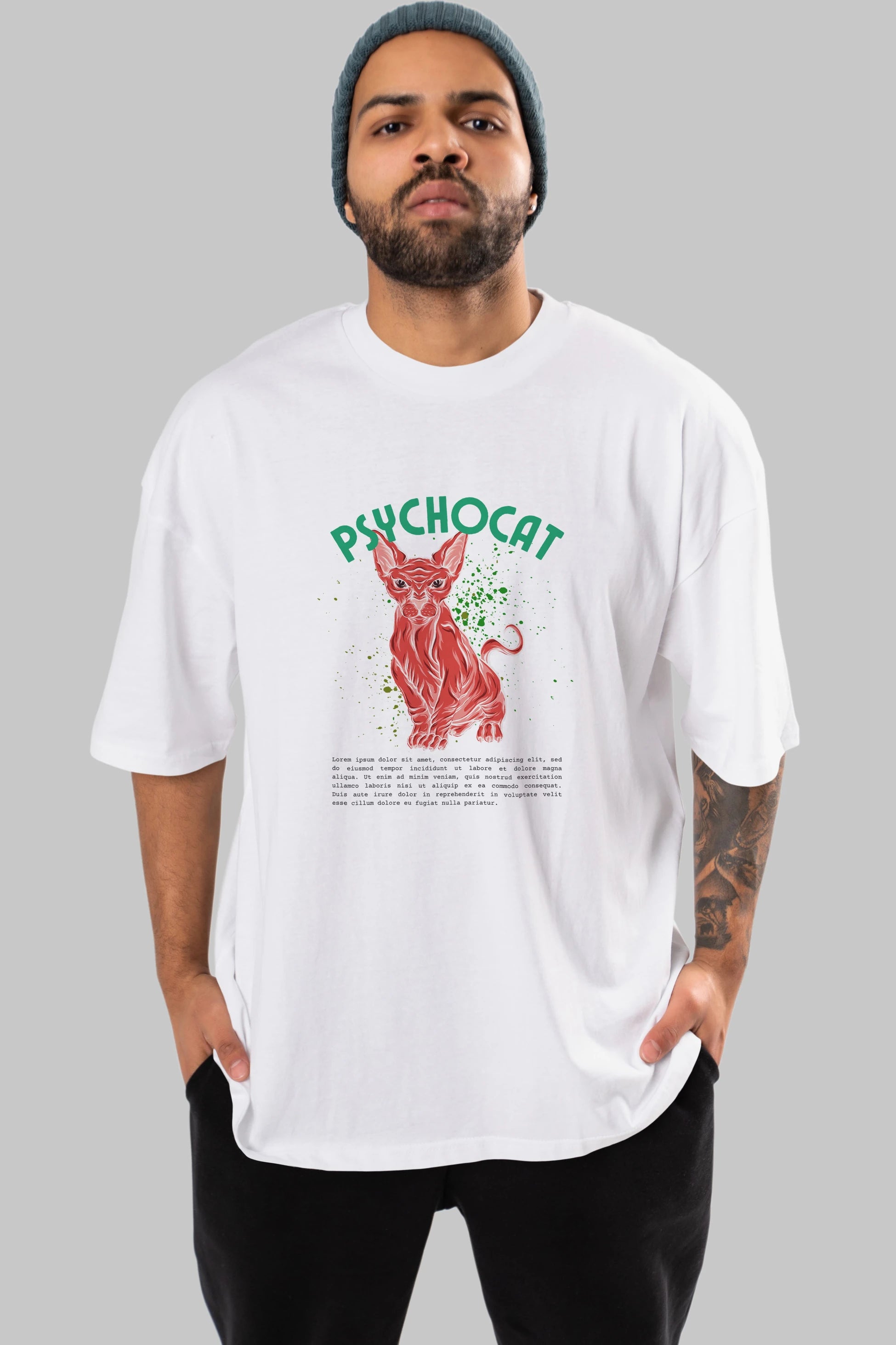 Psychocat Ön Baskılı Oversize t-shirt Erkek Kadın Unisex