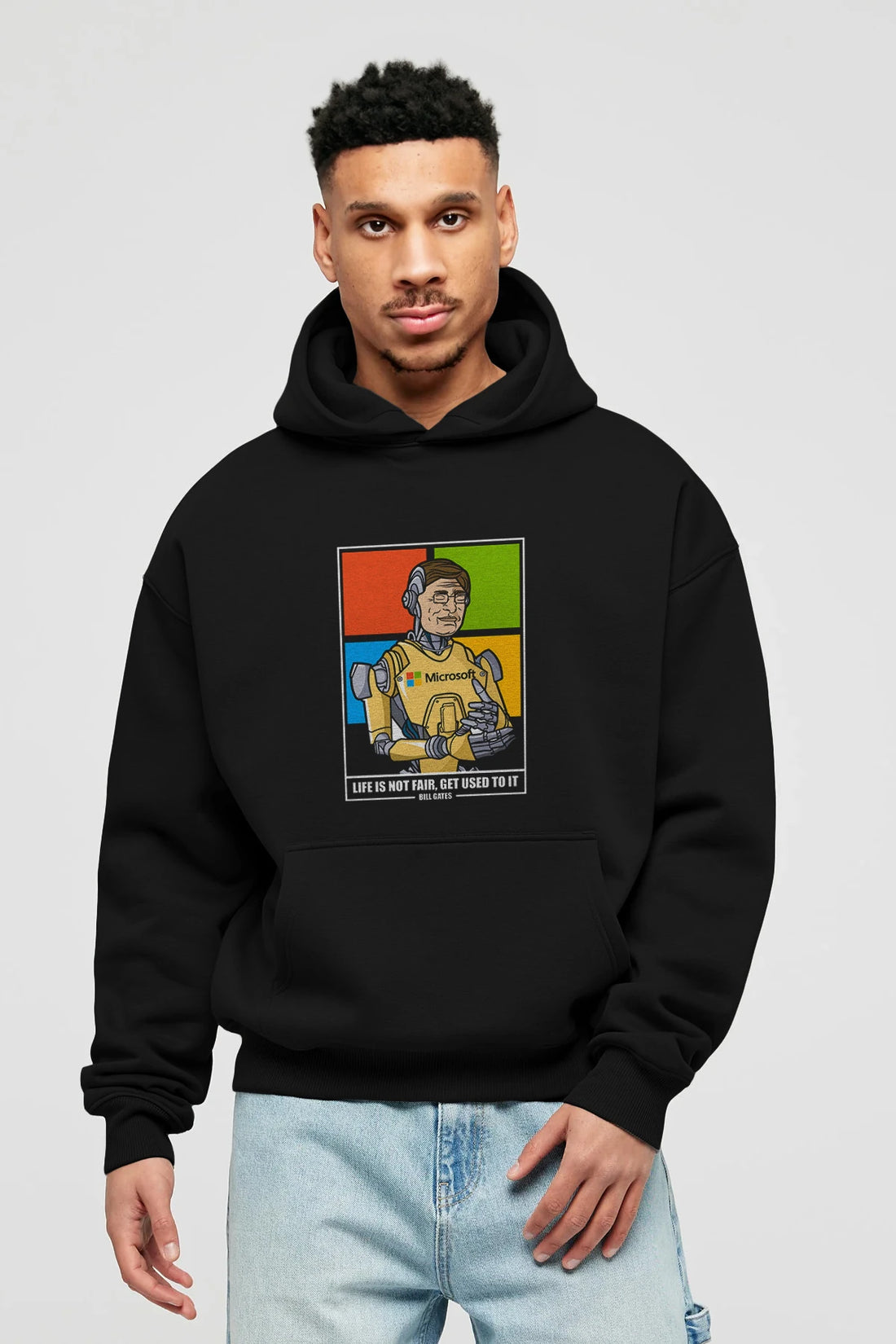 Bill Gates Robot Human Ön Baskılı Hoodie Oversize Kapüşonlu Sweatshirt Erkek Kadın Unisex