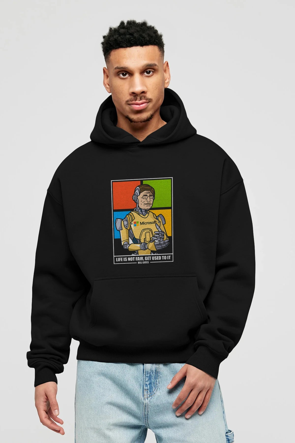 Bill Gates Robot Human Ön Baskılı Hoodie Oversize Kapüşonlu Sweatshirt Erkek Kadın Unisex