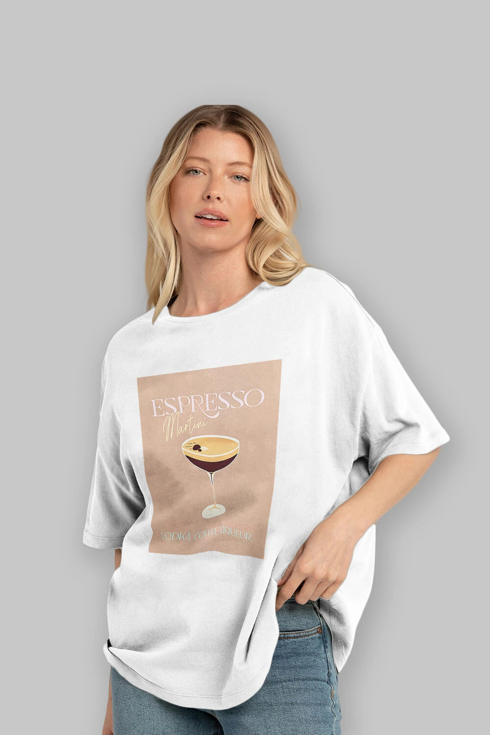 Espresso Martini Cocktail Ön Baskılı Oversize t-shirt Erkek Kadın Unisex %100 Pamuk Bisiklet Yaka tişort
