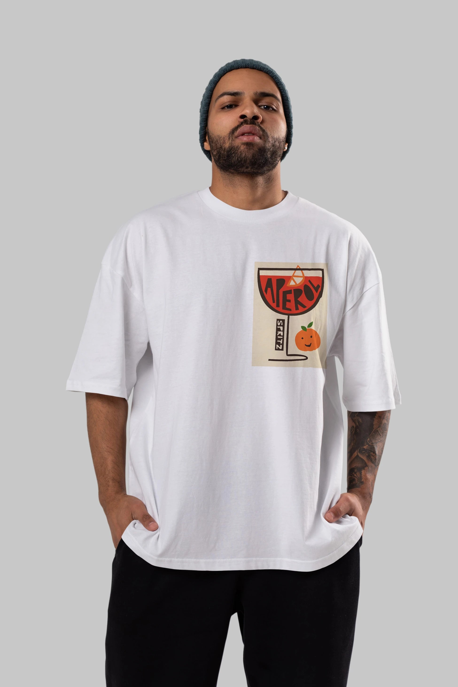 Aperol Spritz 9 Ön Sol Baskılı Oversize t-shirt Erkek Kadın Unisex %100 Pamuk Bisiklet Yaka tişort