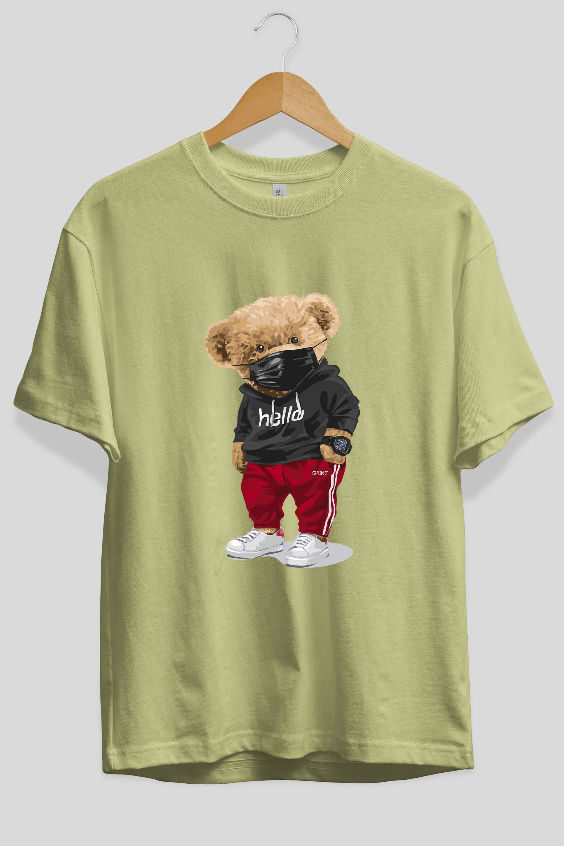 Teddy Bear Hello Sport Ön Baskılı Oversize t-shirt Erkek Kadın Unisex %100 Pamuk