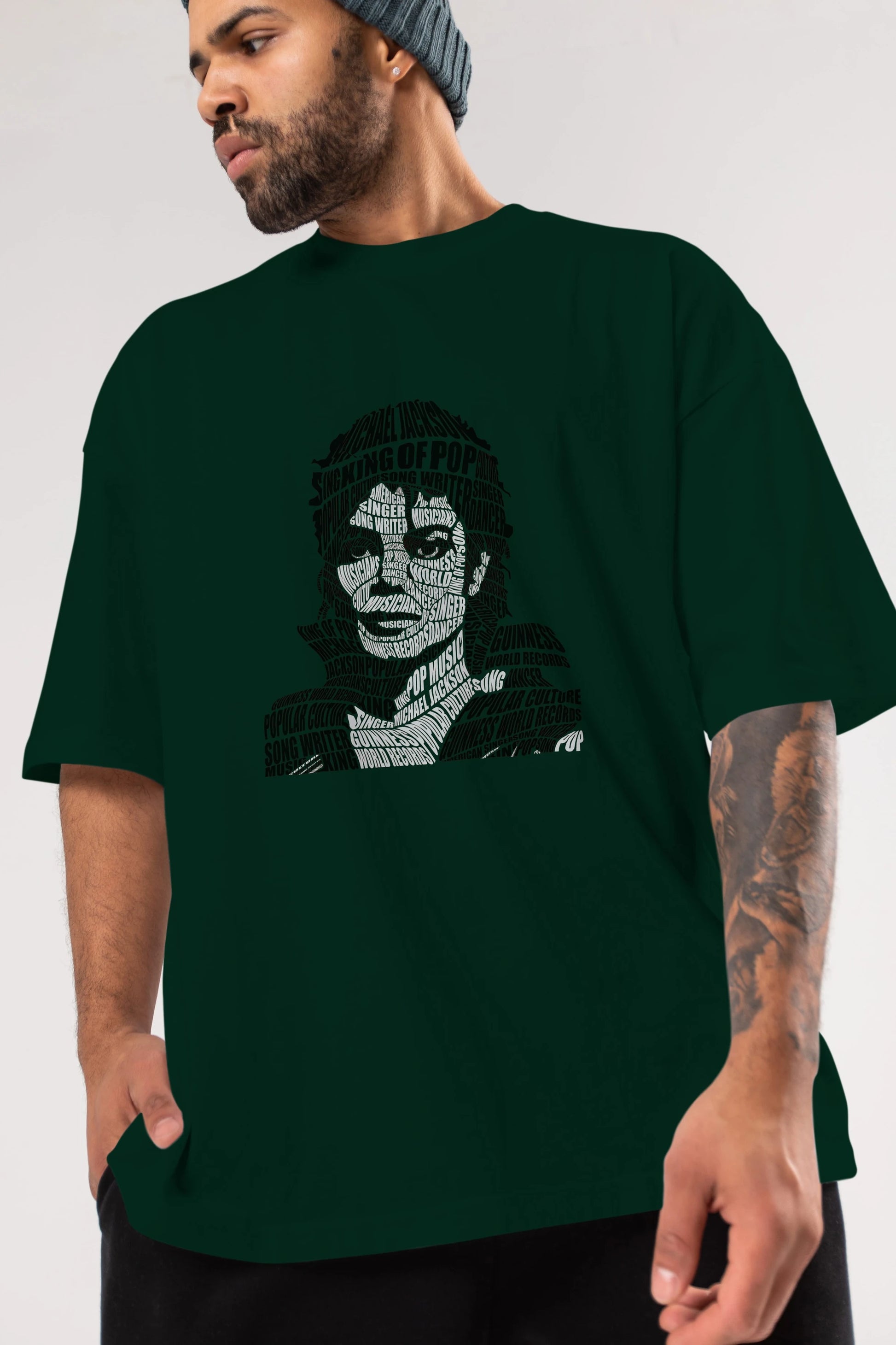 Michael Jackson Calligram Ön Baskılı Oversize t-shirt %100 pamuk Erkek Kadın Unisex