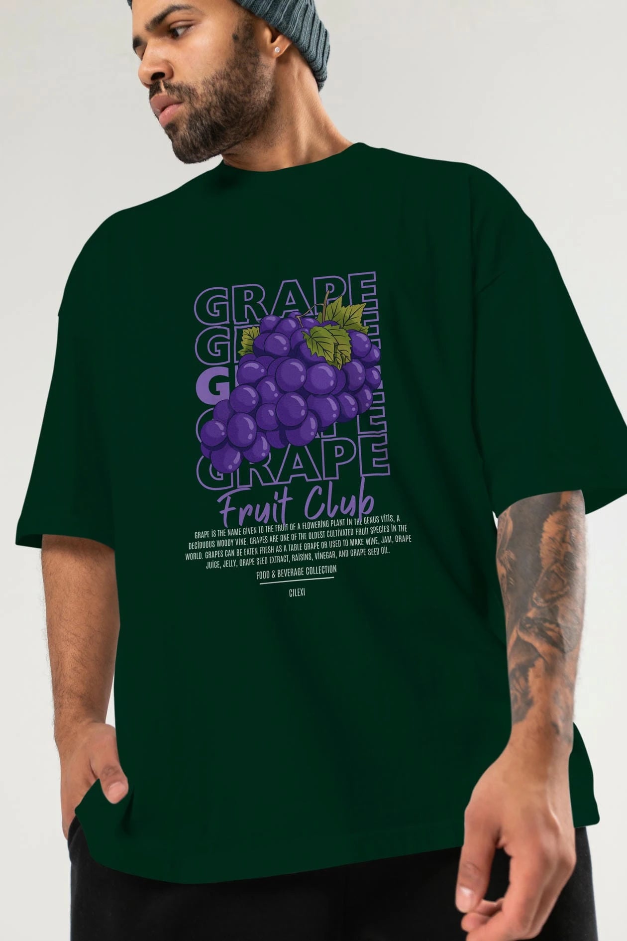 Grape Ön Baskılı Oversize t-shirt Erkek Kadın Pamuk Bisiklet Yaka tişort